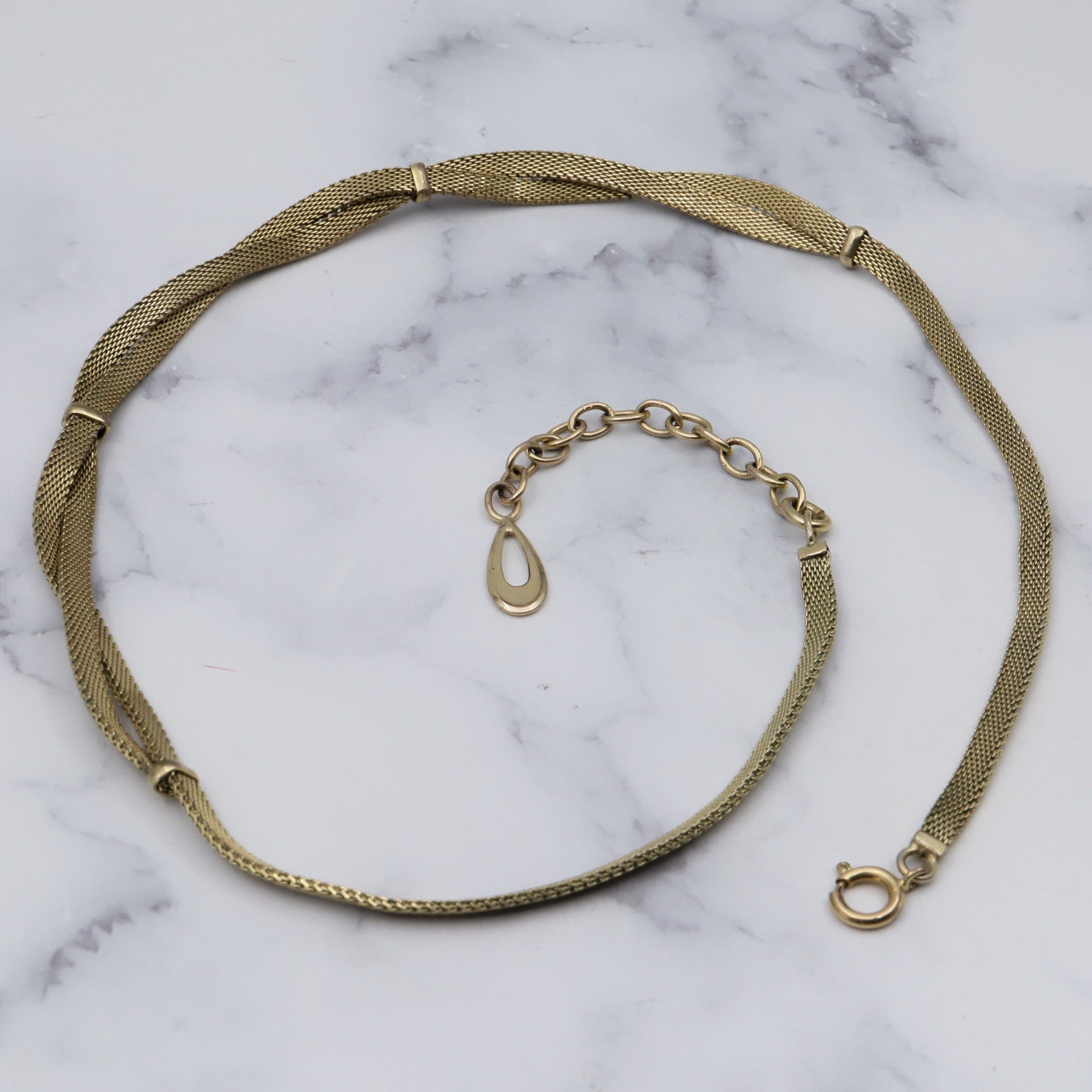 Antique Kollmar & Jourdan Germany green rolled gold mesh necklace