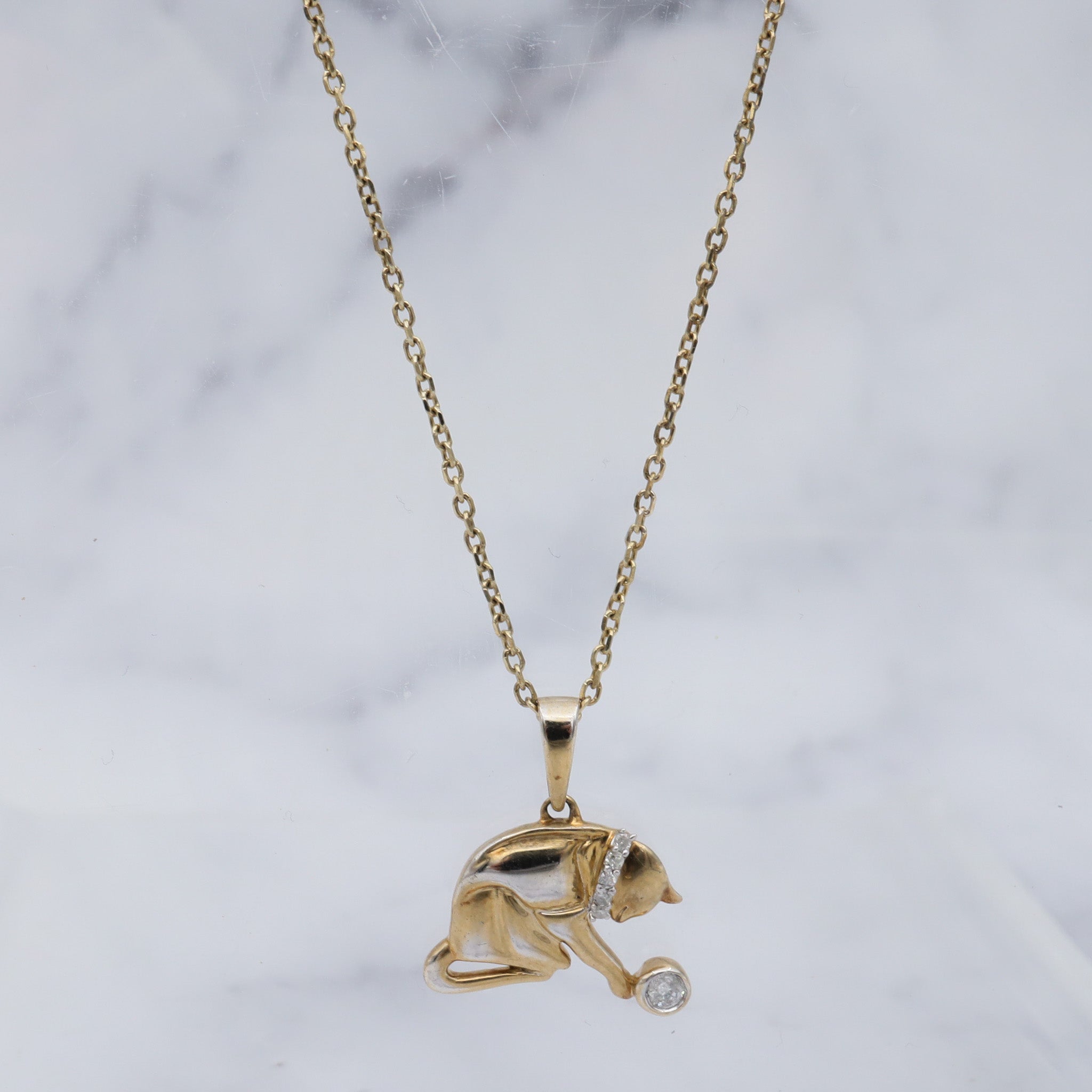 Vintage gold-plated sterling & diamond pendant necklace with adjustable cable link chain, 20”