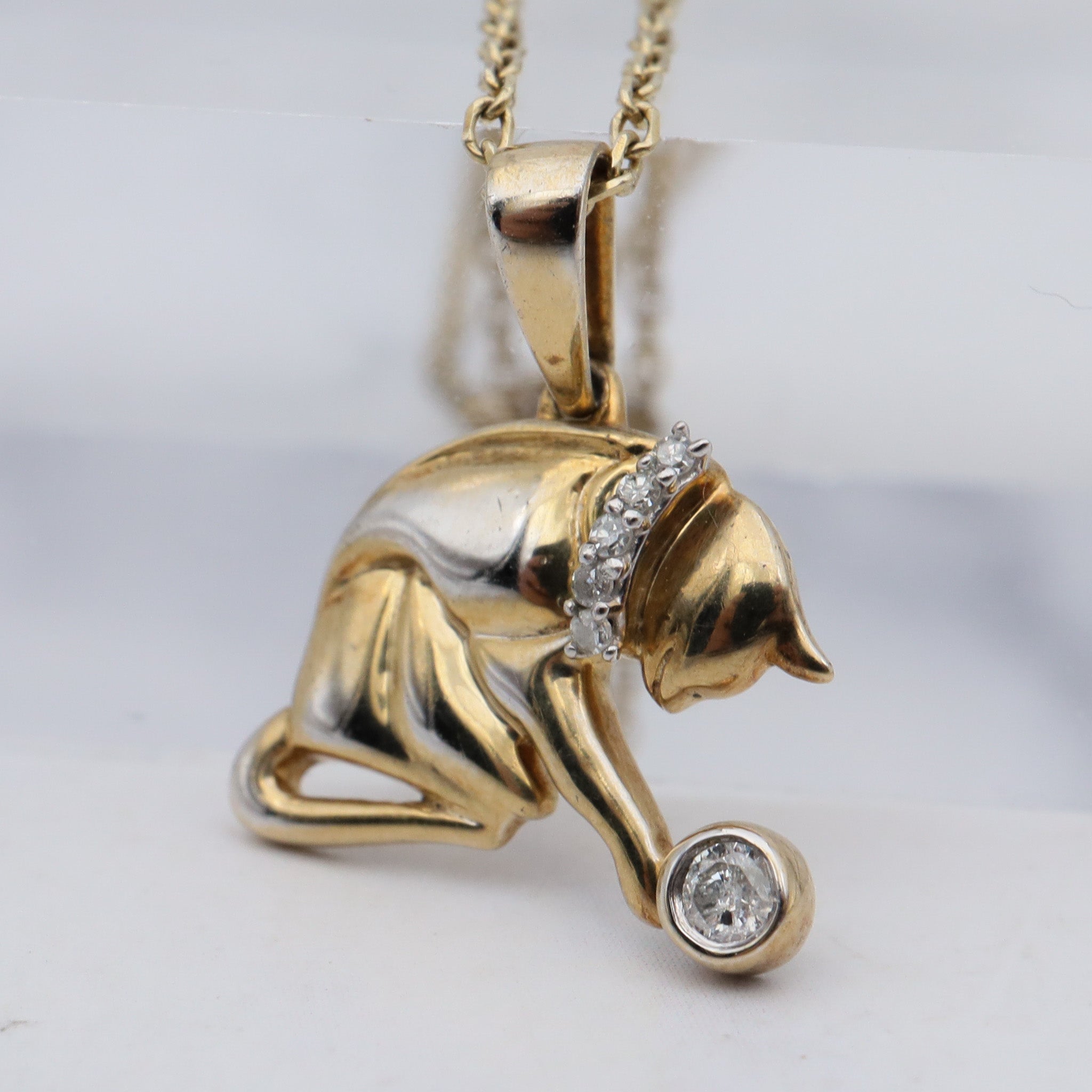 Vintage gold-plated sterling & diamond pendant necklace with adjustable cable link chain, 20”