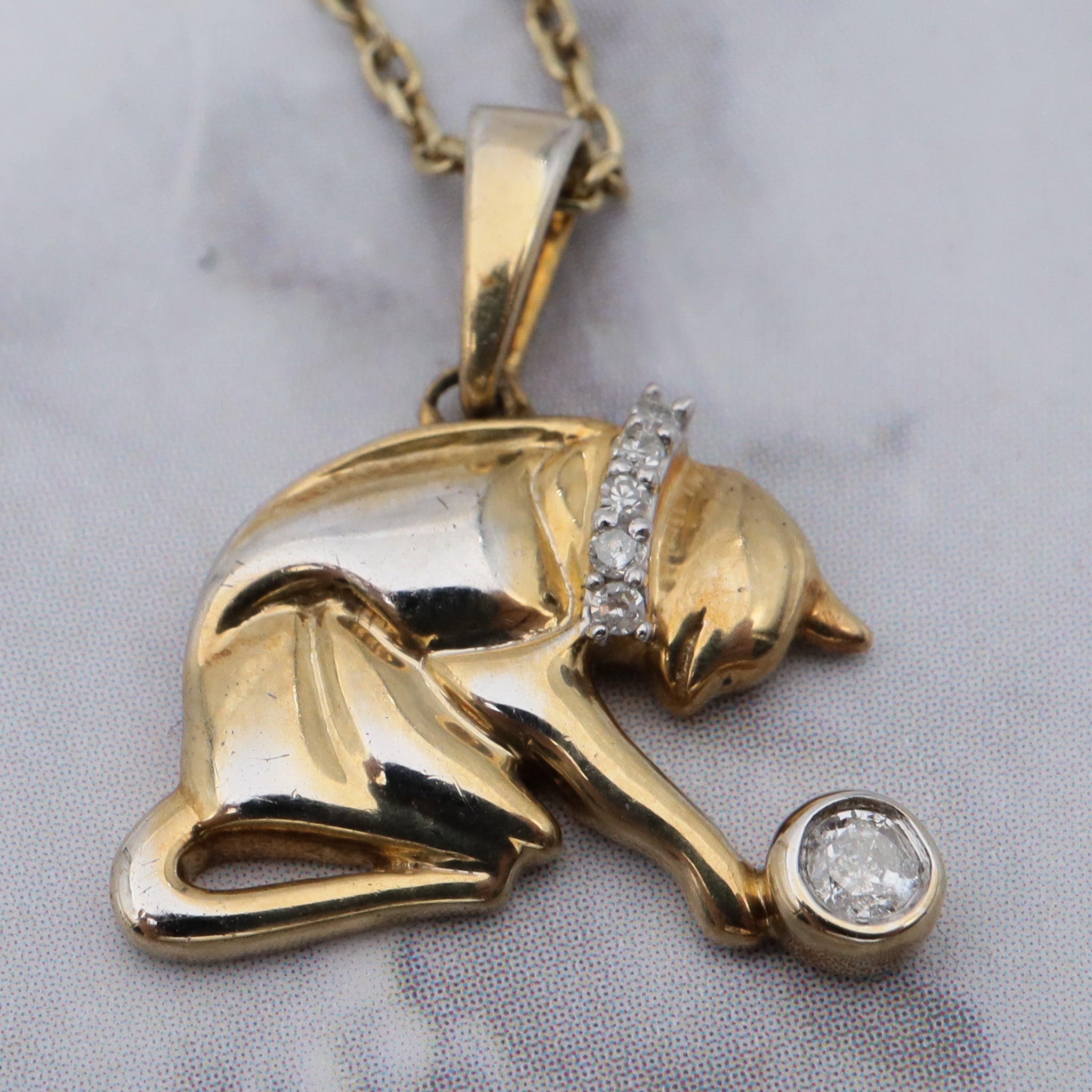 Vintage gold-plated sterling & diamond pendant necklace with adjustable cable link chain, 20”