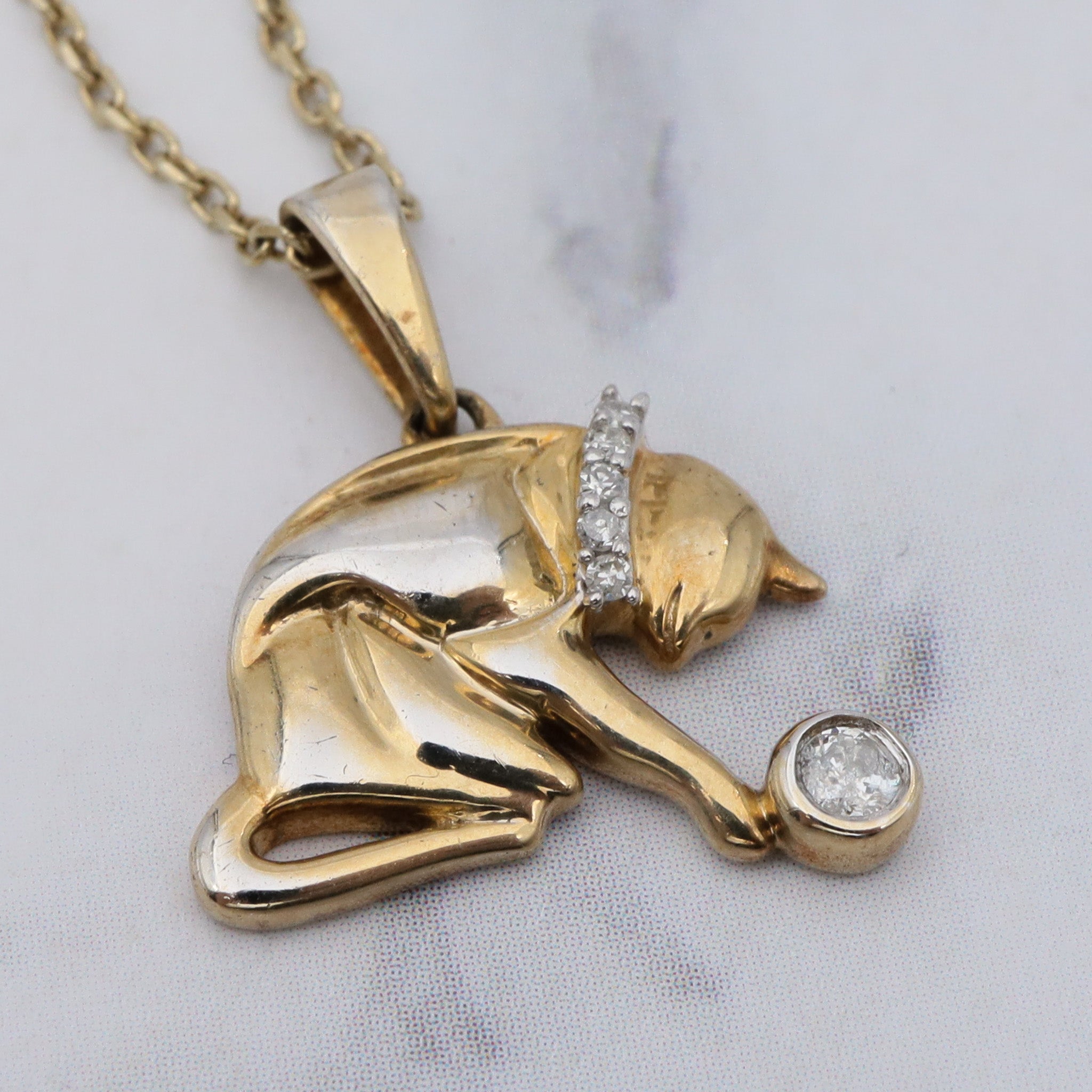 Vintage gold-plated sterling & diamond pendant necklace with adjustable cable link chain, 20”