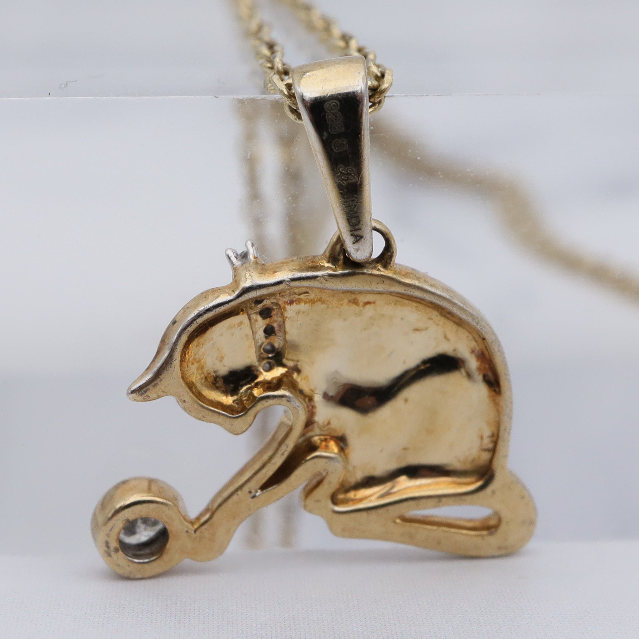 Vintage gold-plated sterling & diamond pendant necklace with adjustable cable link chain, 20”