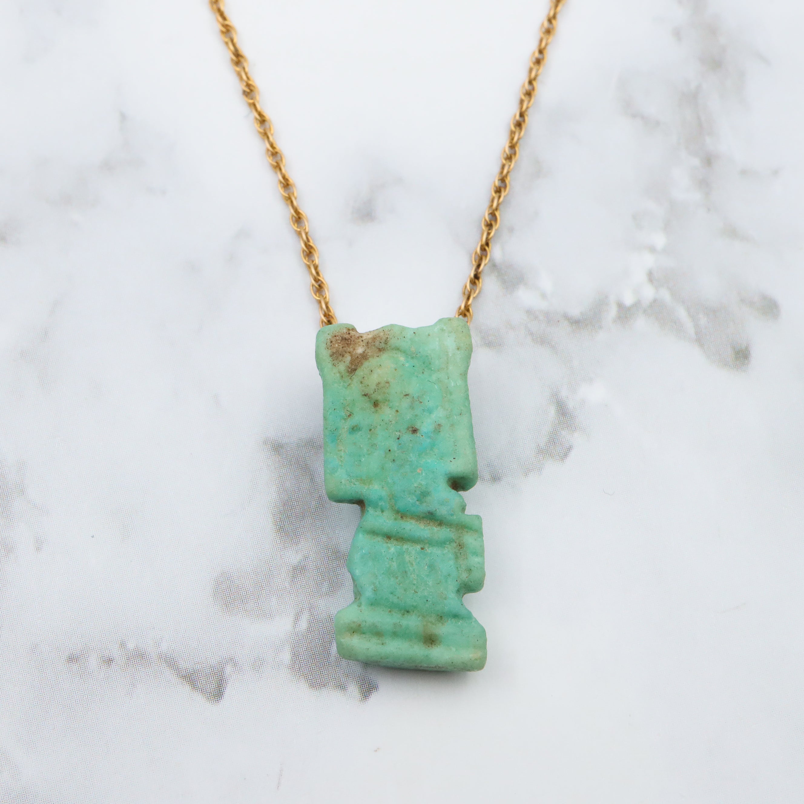 22k Gold Ancient carved Amazonite bead handmade necklace