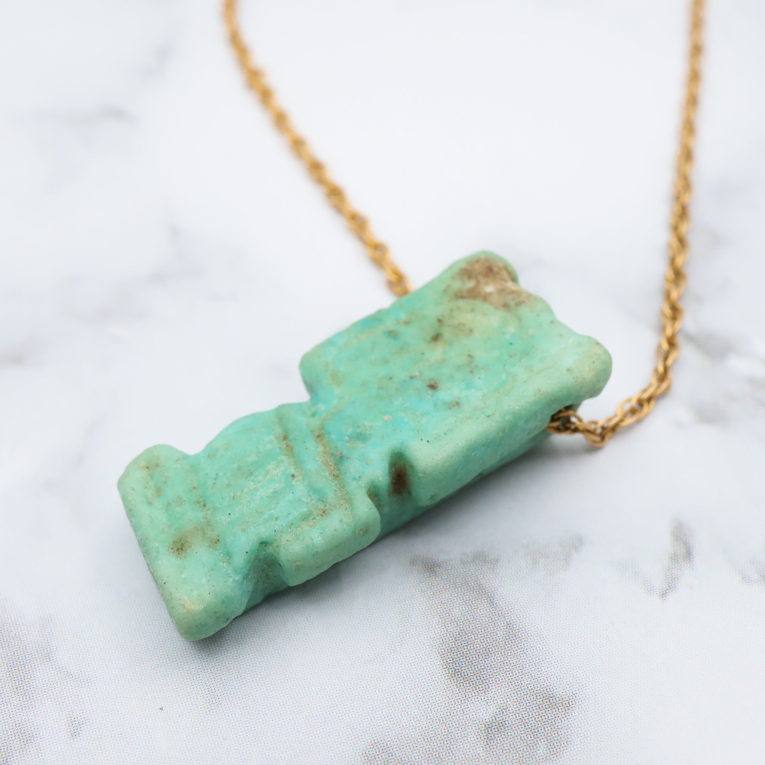 22k Gold Ancient carved Amazonite bead handmade necklace