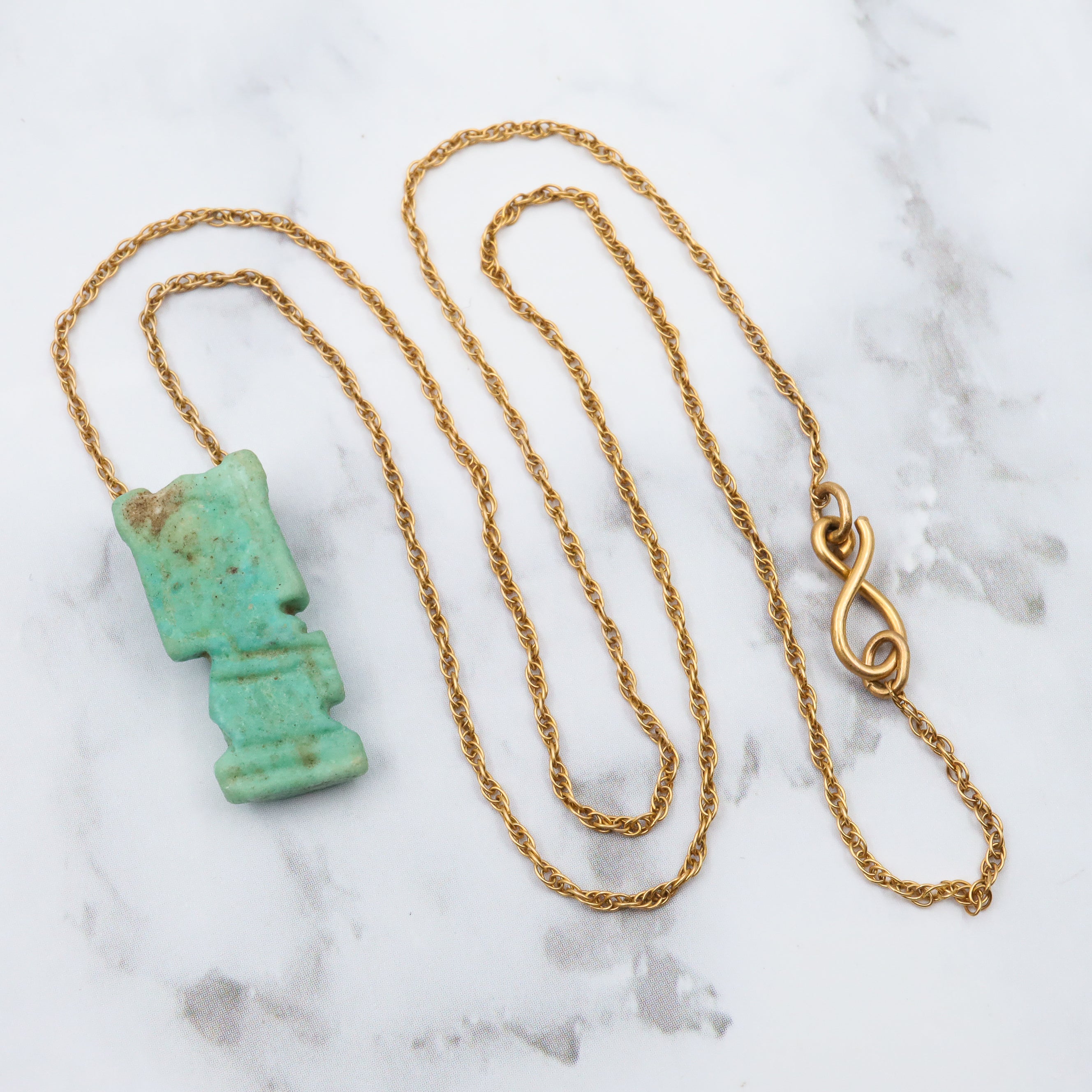 22k Gold Ancient carved Amazonite bead handmade necklace