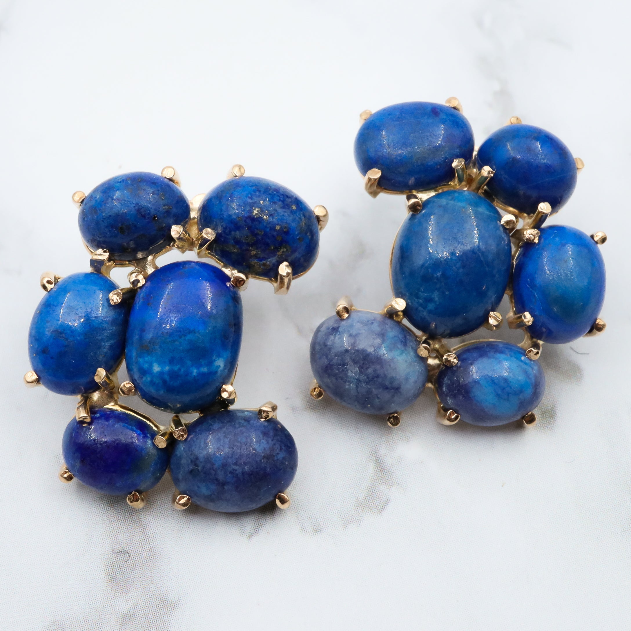 Vintage 14k gold lapis lazuli cluster post earrings