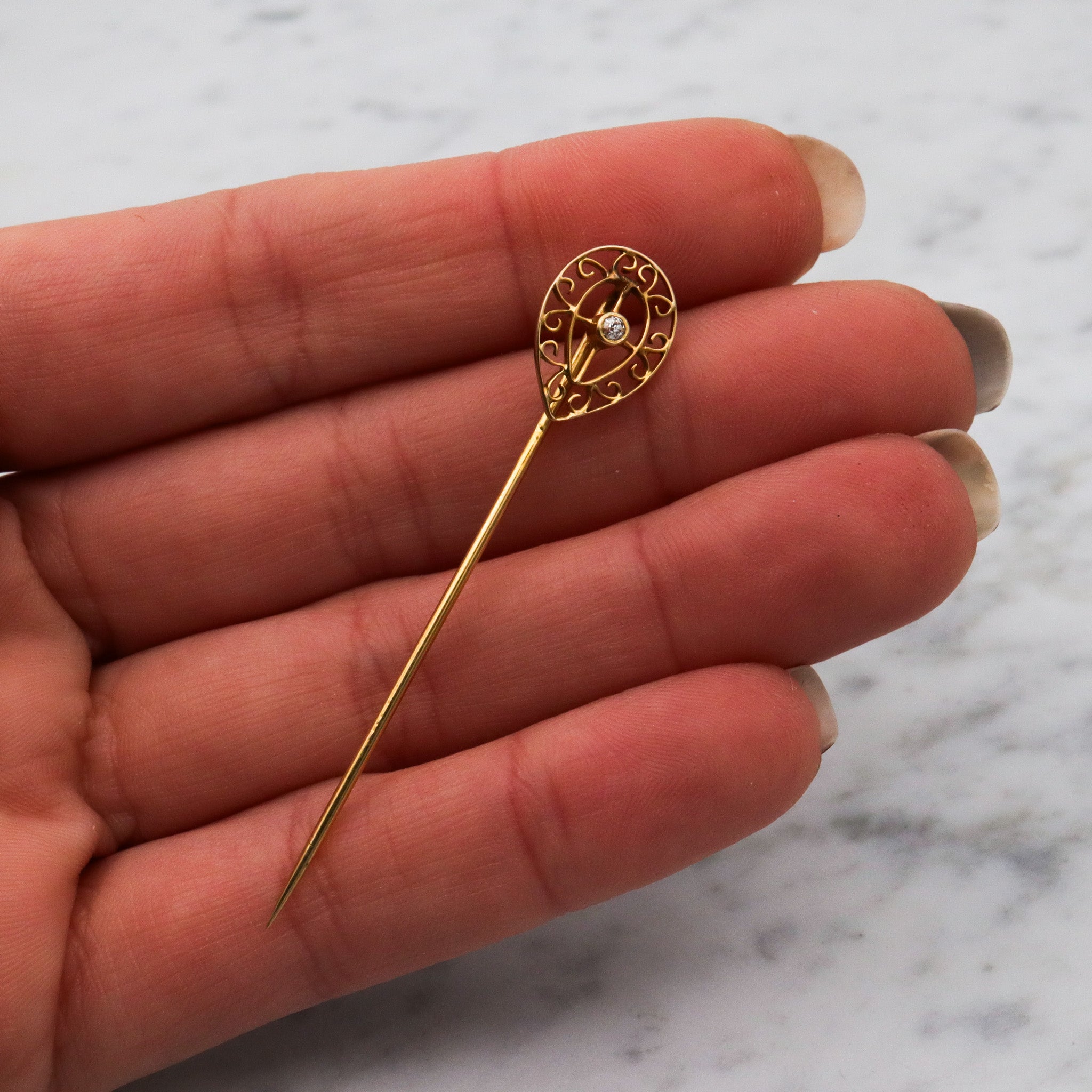 Antique Victorian 14k gold old european cut diamond stick pin