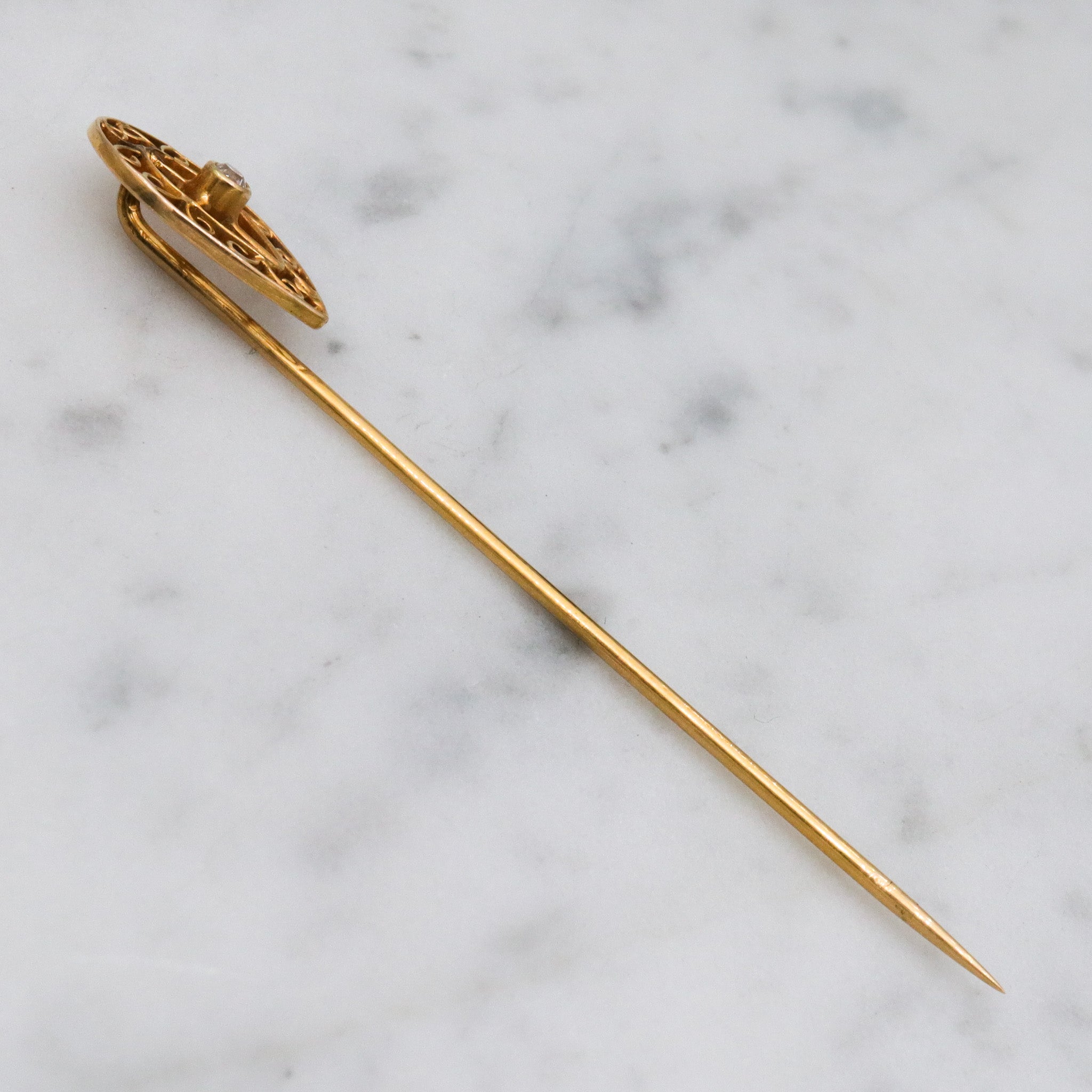 Antique Victorian 14k gold old european cut diamond stick pin