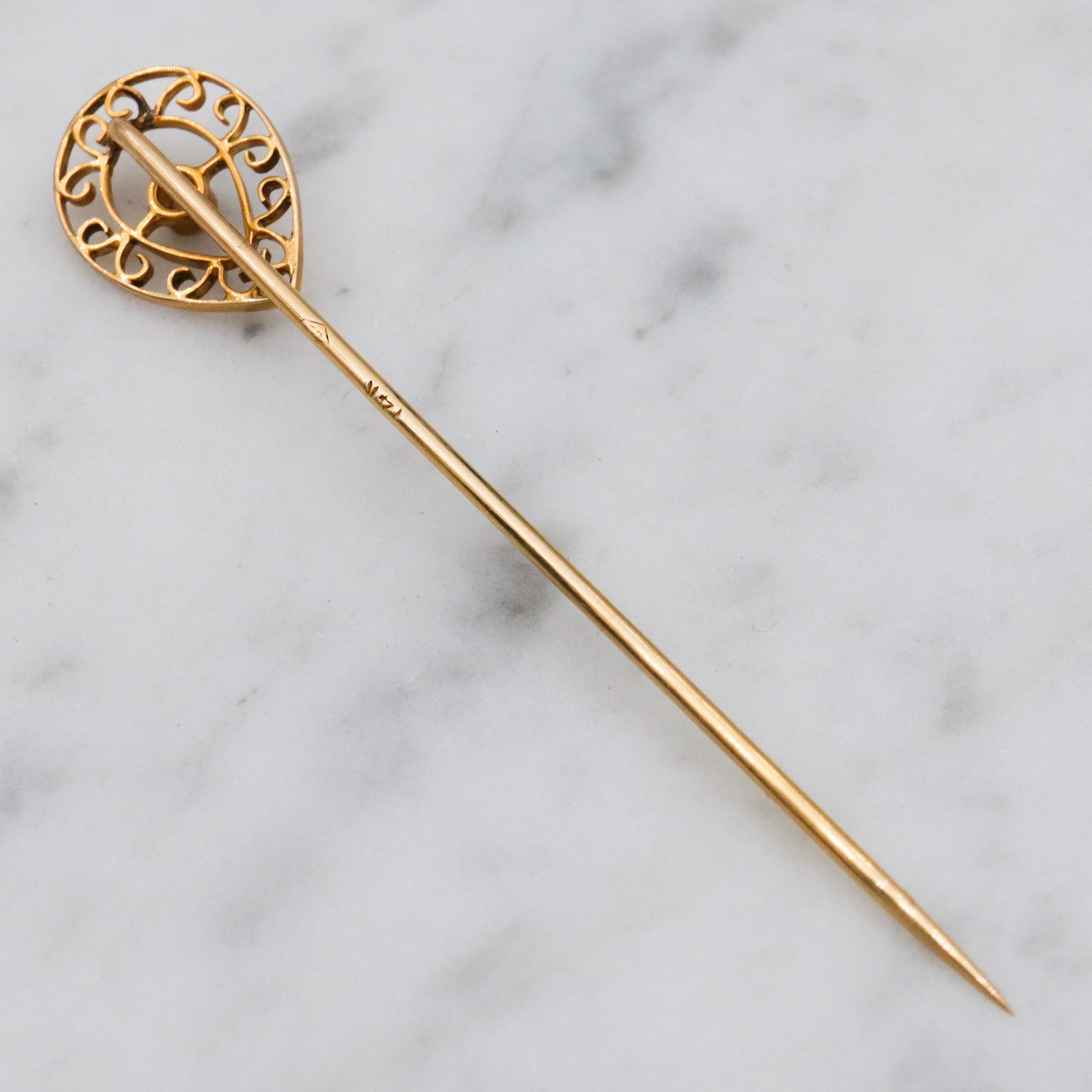Antique Victorian 14k gold old european cut diamond stick pin