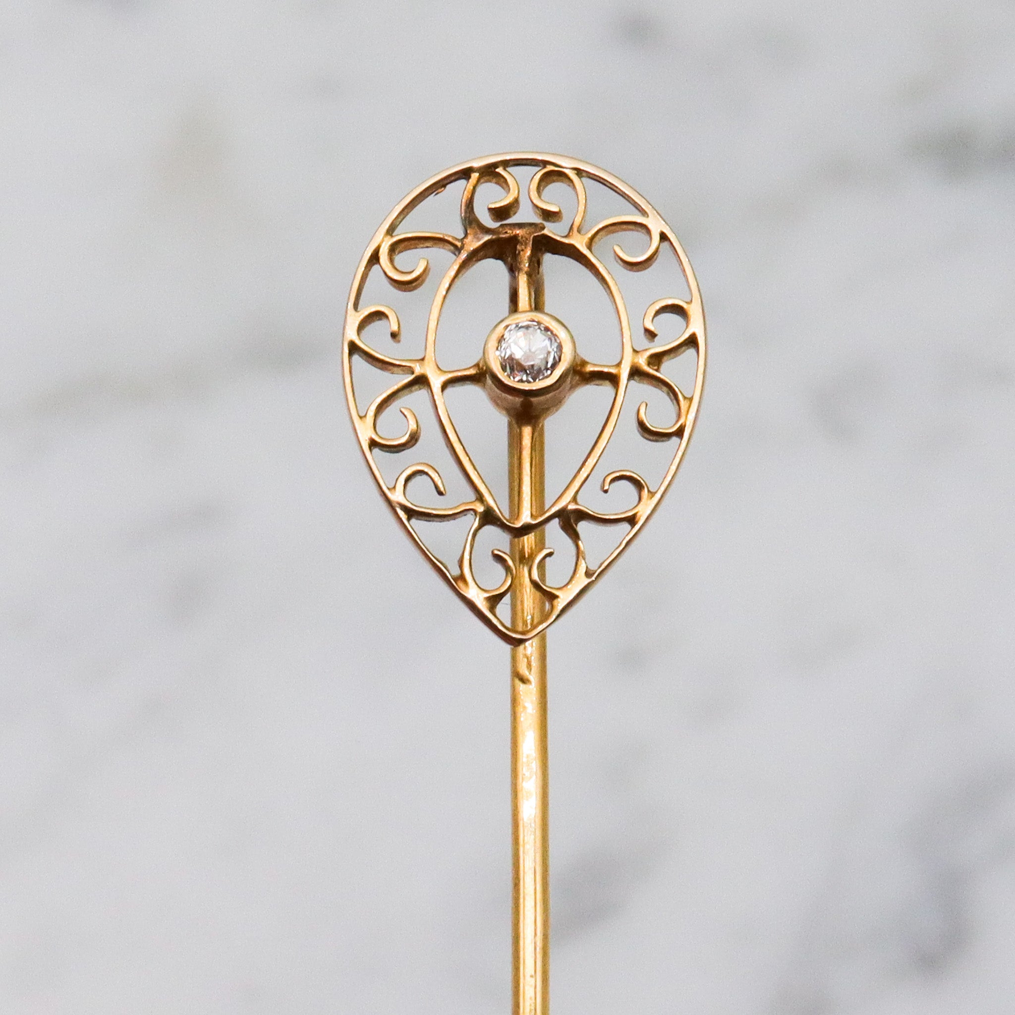 Antique Victorian 14k gold old european cut diamond stick pin