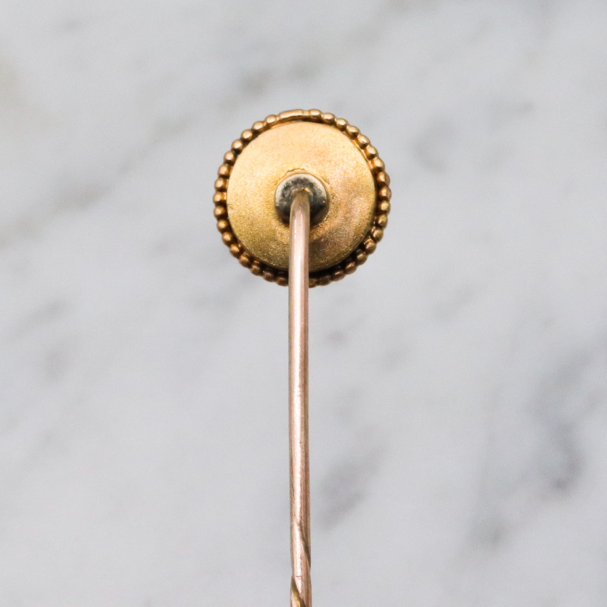 Antique Victorian agate & pearl mourning gilt metal stick pin