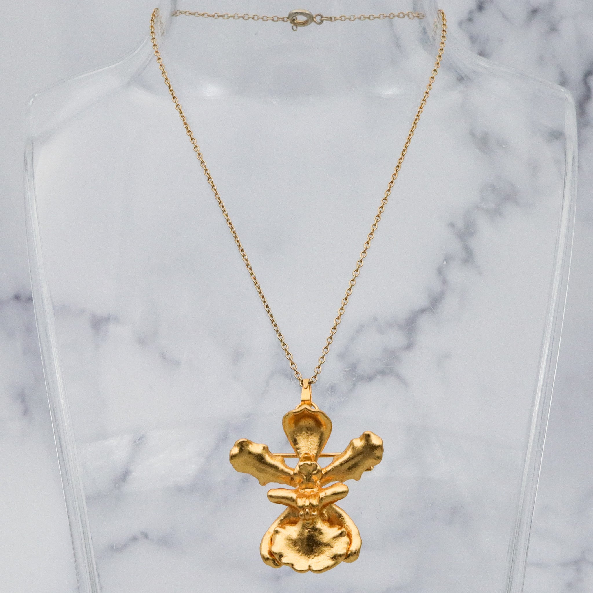 Vintage 22k gold dipped orchid flower brooch / pendant