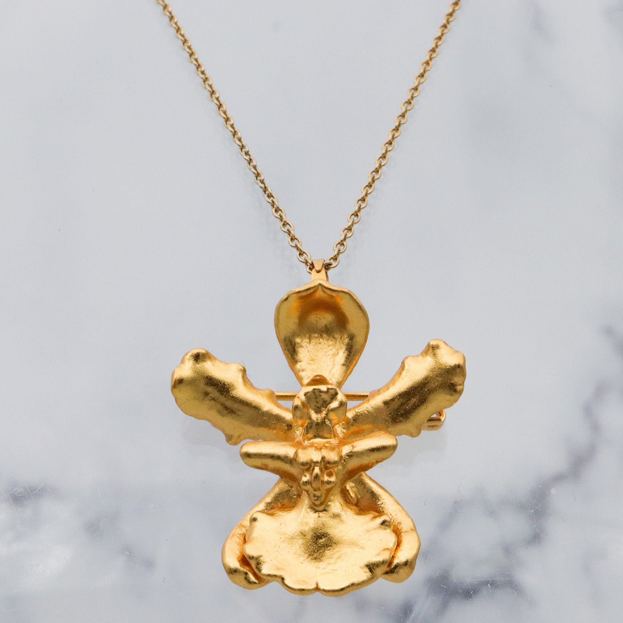 Vintage 22k gold dipped orchid flower brooch / pendant