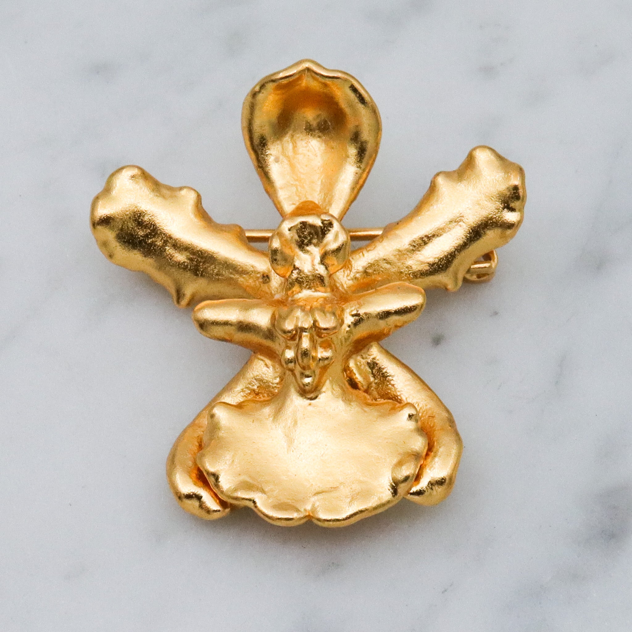 Vintage 22k gold dipped orchid flower brooch / pendant