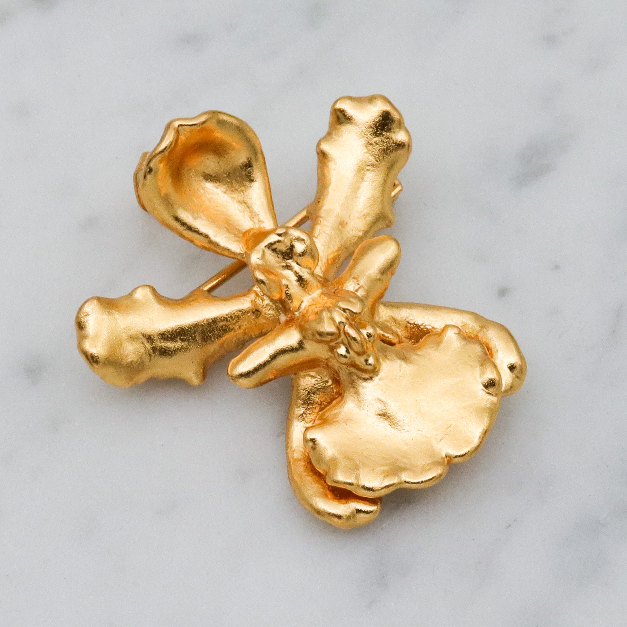 Vintage 22k gold dipped orchid flower brooch / pendant