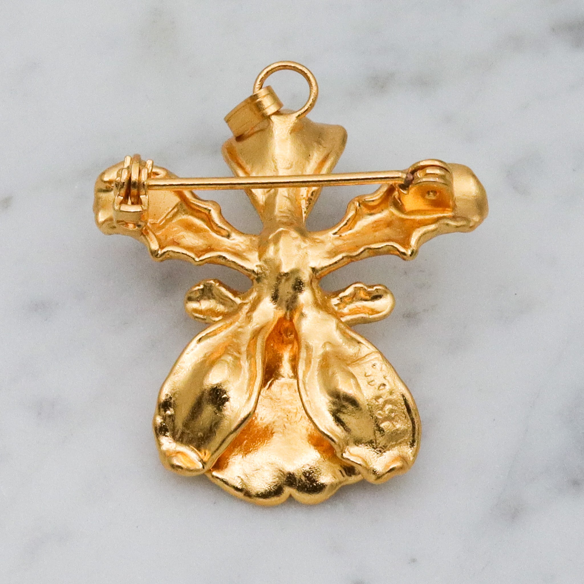Vintage 22k gold dipped orchid flower brooch / pendant