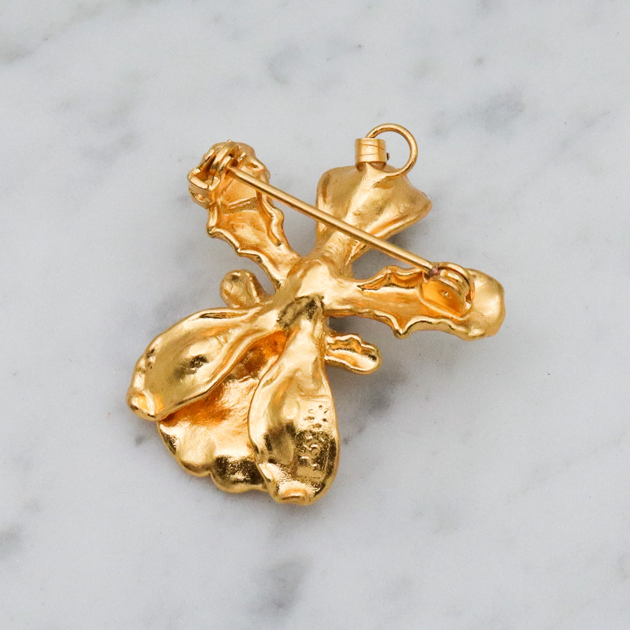 Vintage 22k gold dipped orchid flower brooch / pendant
