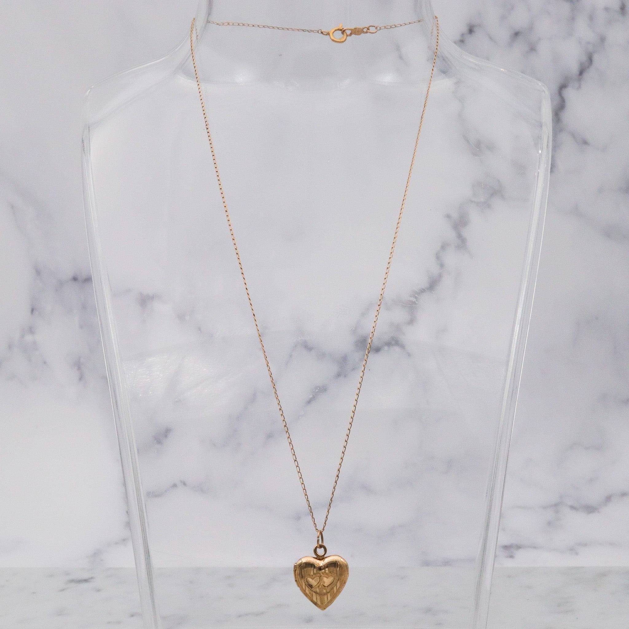 Petite Retro 14k gold heart locket necklace