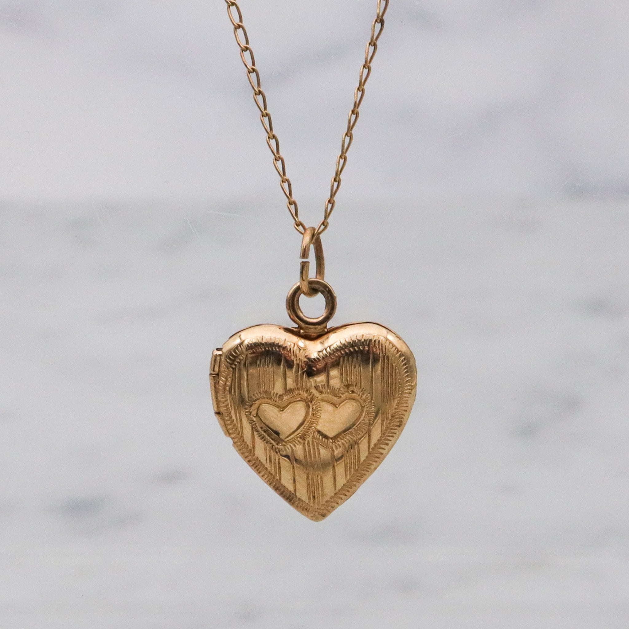 Petite Retro 14k gold heart locket necklace