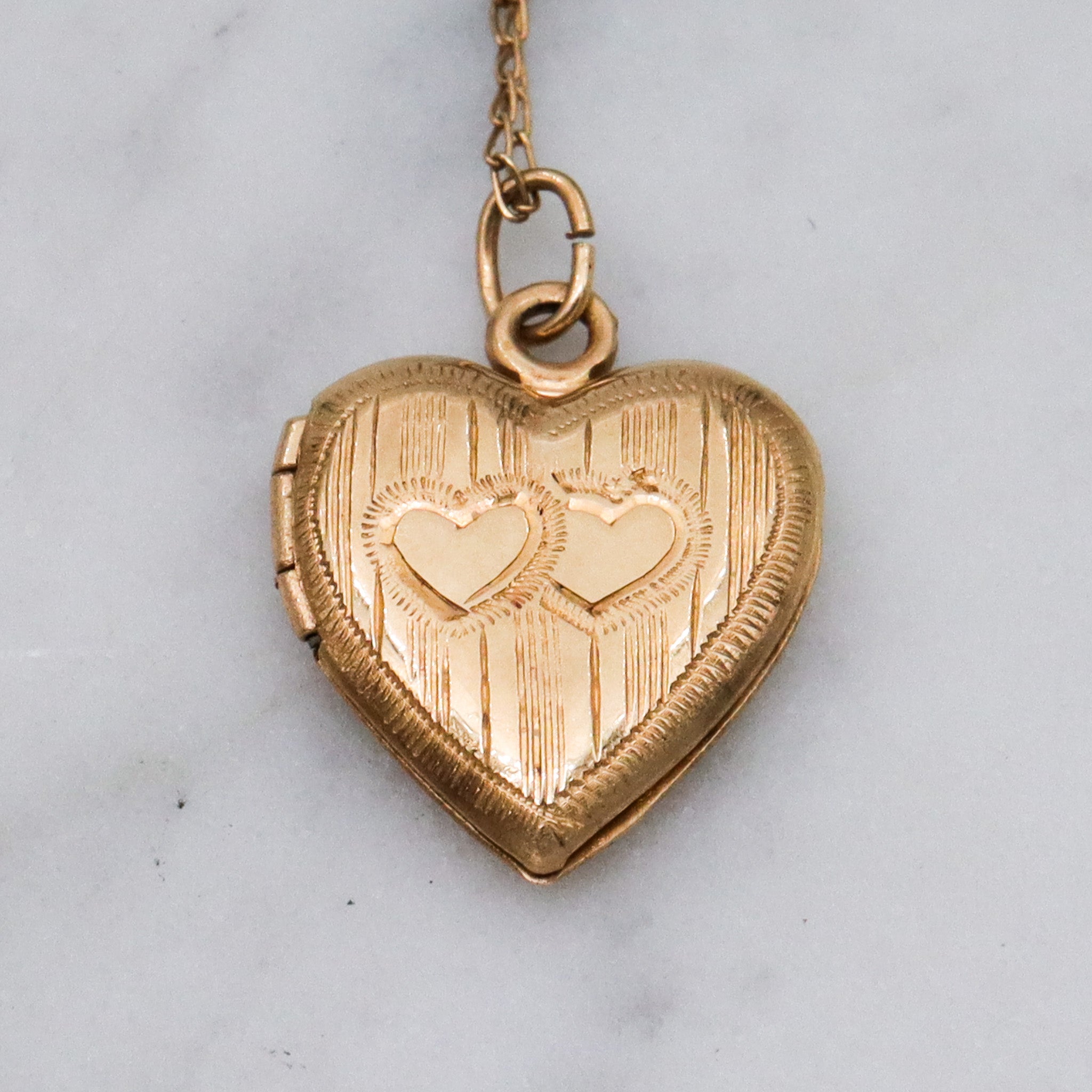 Petite Retro 14k gold heart locket necklace