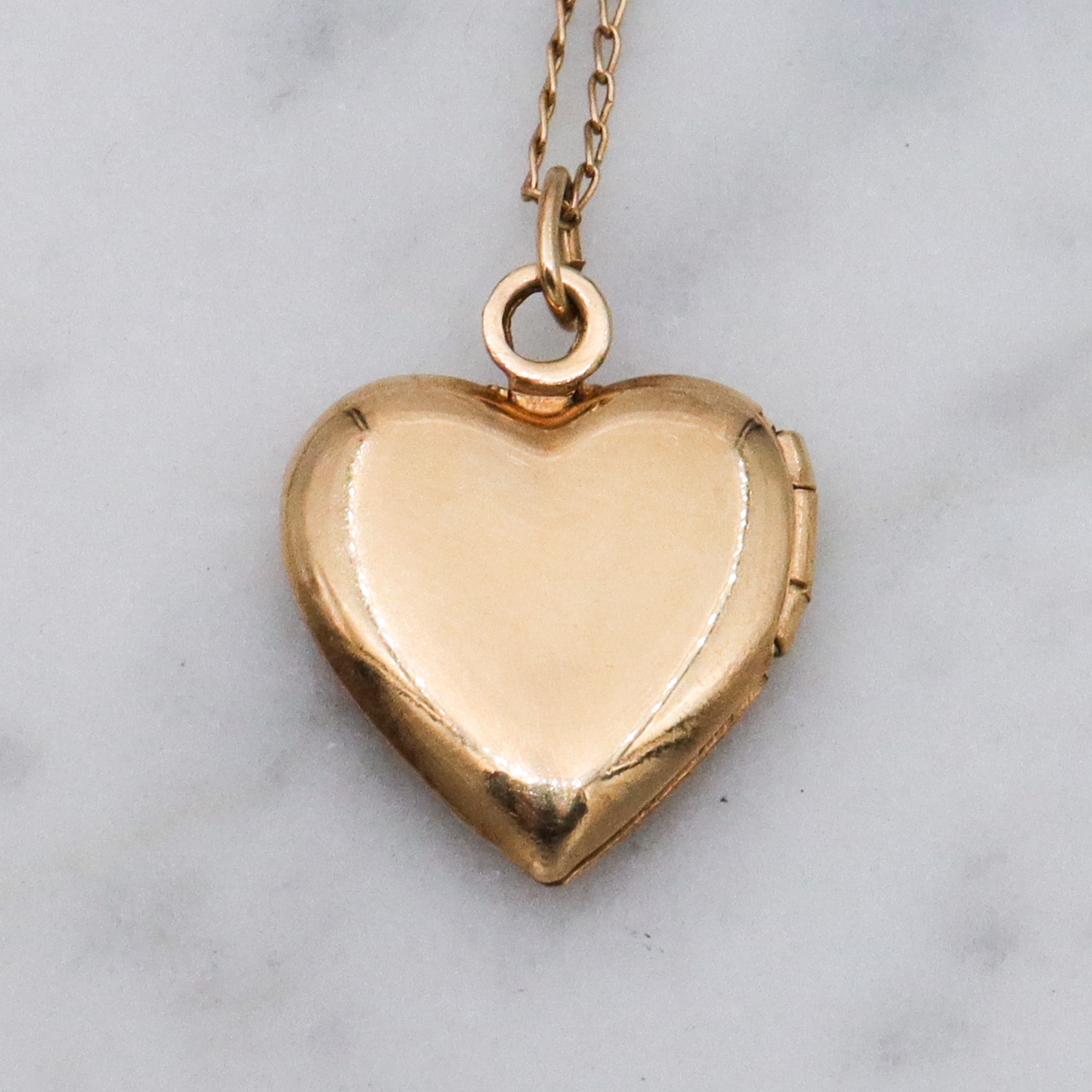 Petite Retro 14k gold heart locket necklace