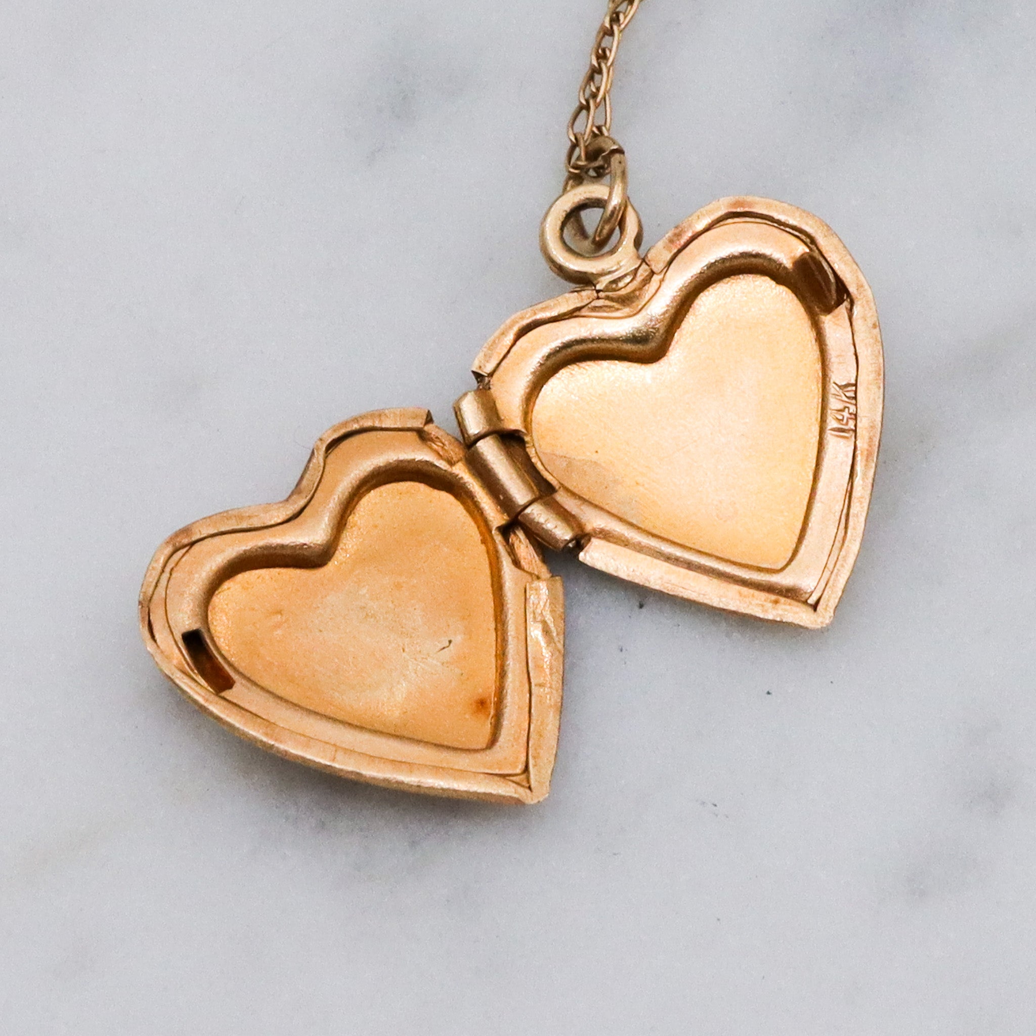 Petite Retro 14k gold heart locket necklace