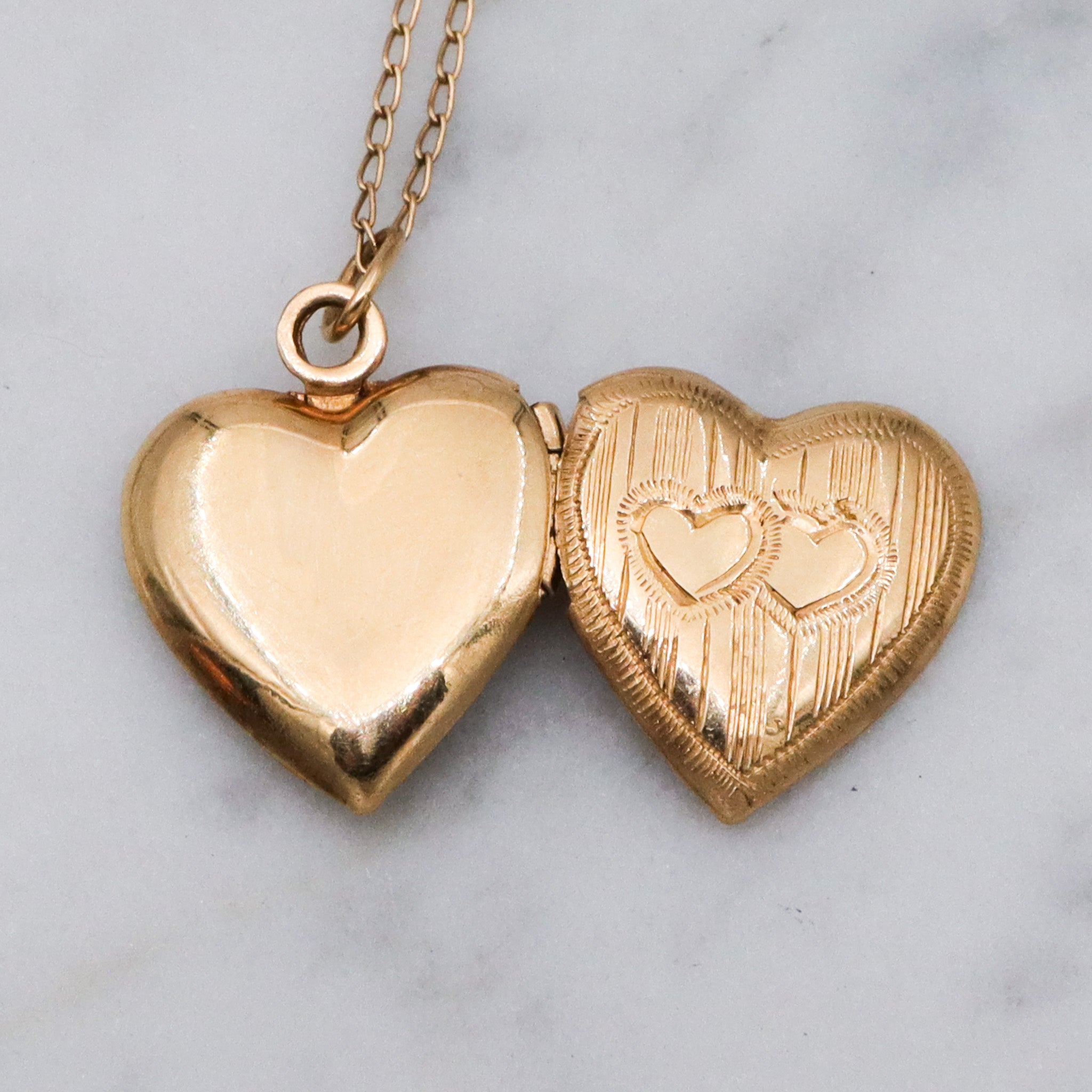 Petite Retro 14k gold heart locket necklace