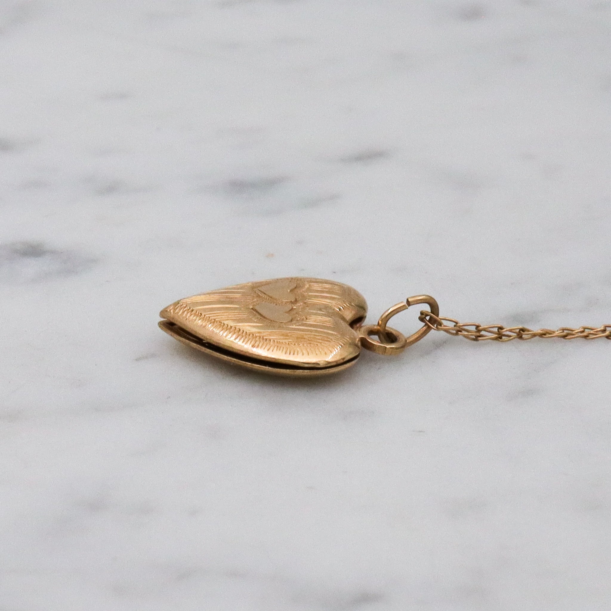 Petite Retro 14k gold heart locket necklace