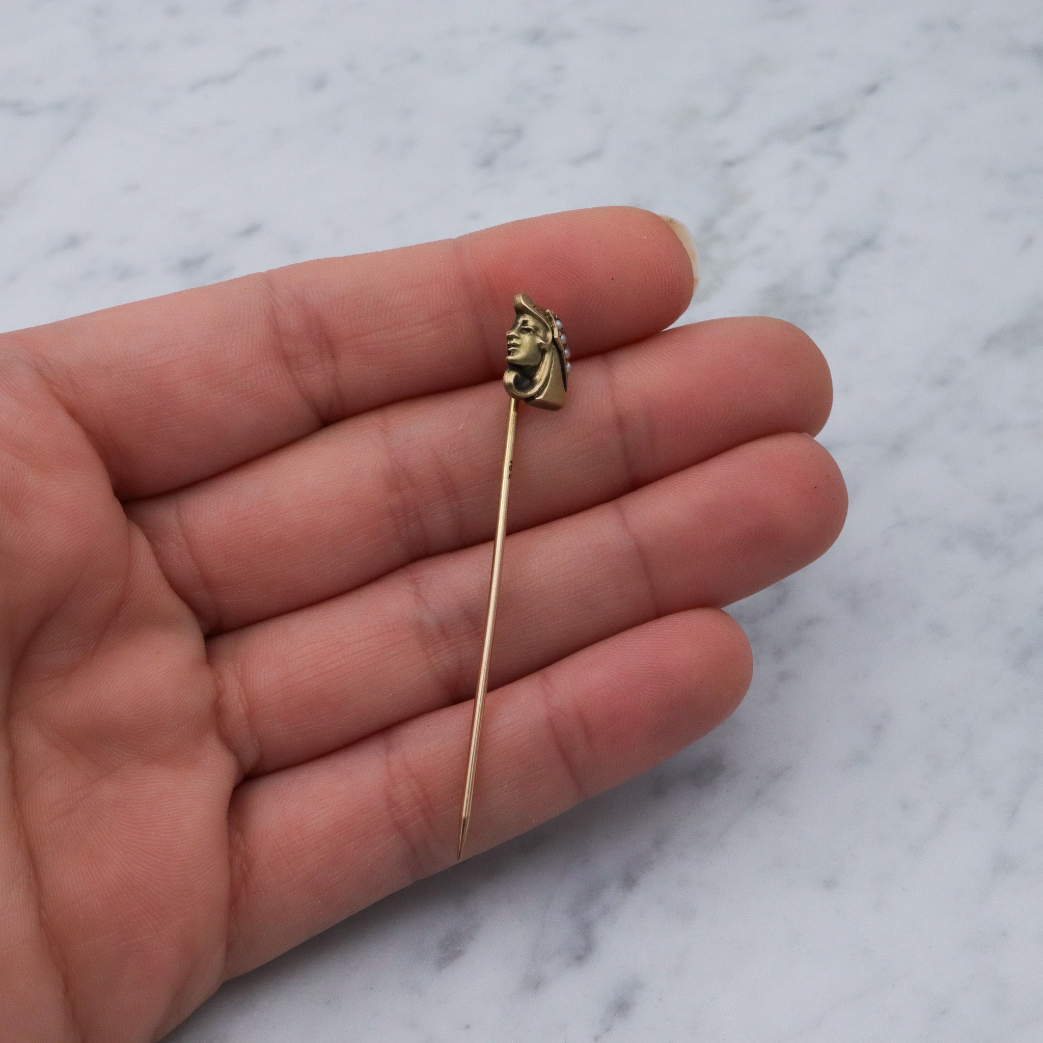 Antique Egyptian Revival goddess 10k gold stick pin