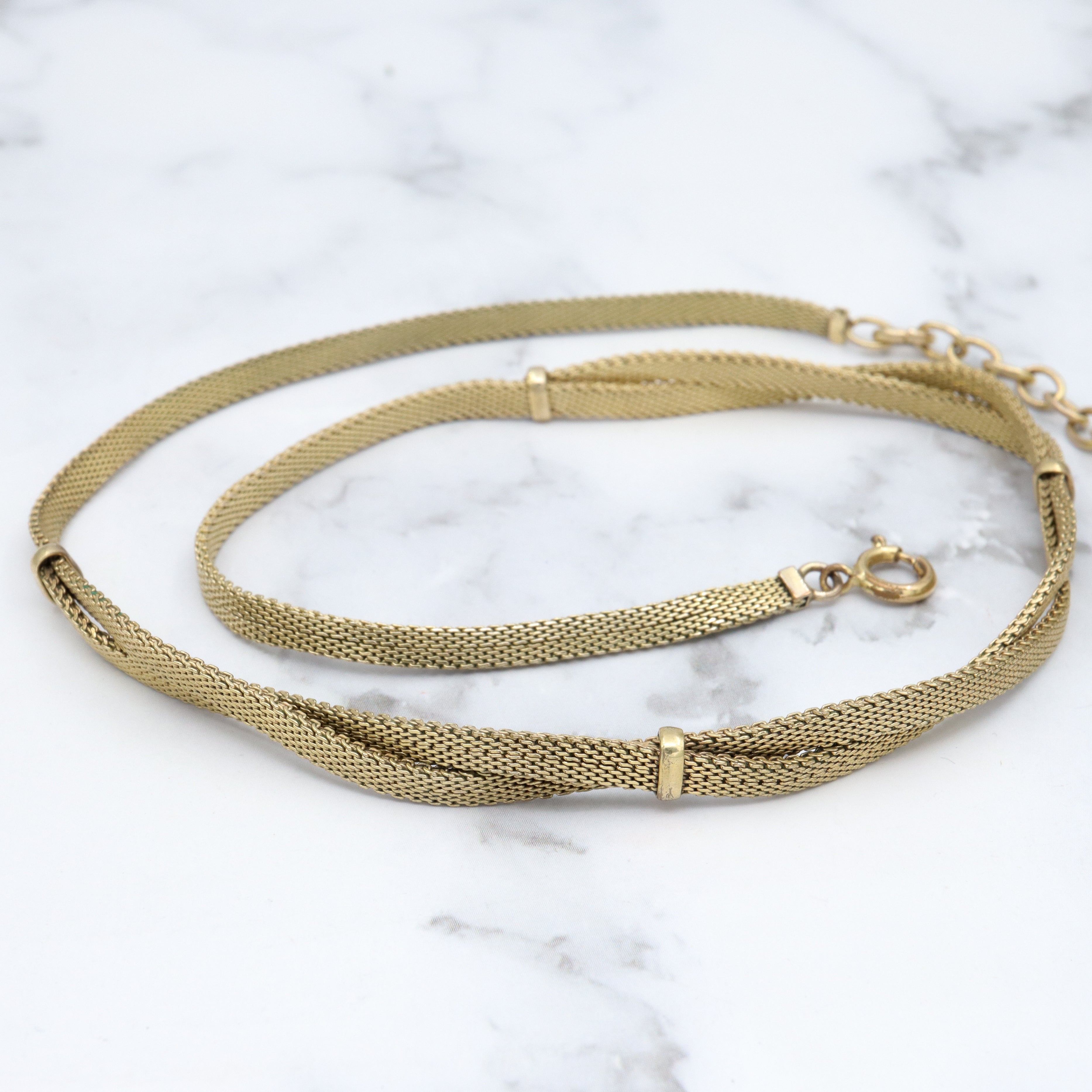 Antique Kollmar & Jourdan Germany green rolled gold mesh necklace