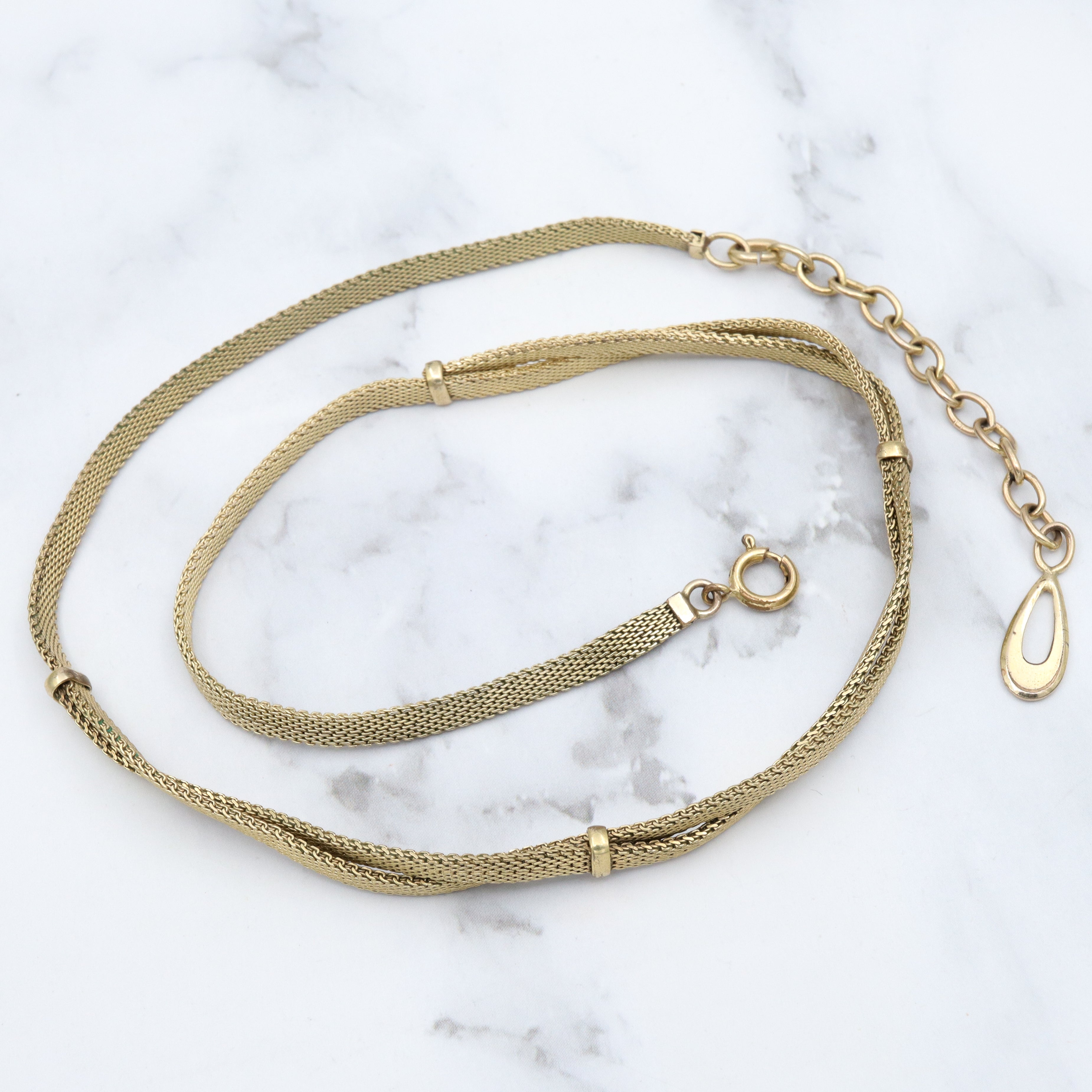 Antique Kollmar & Jourdan Germany green rolled gold mesh necklace