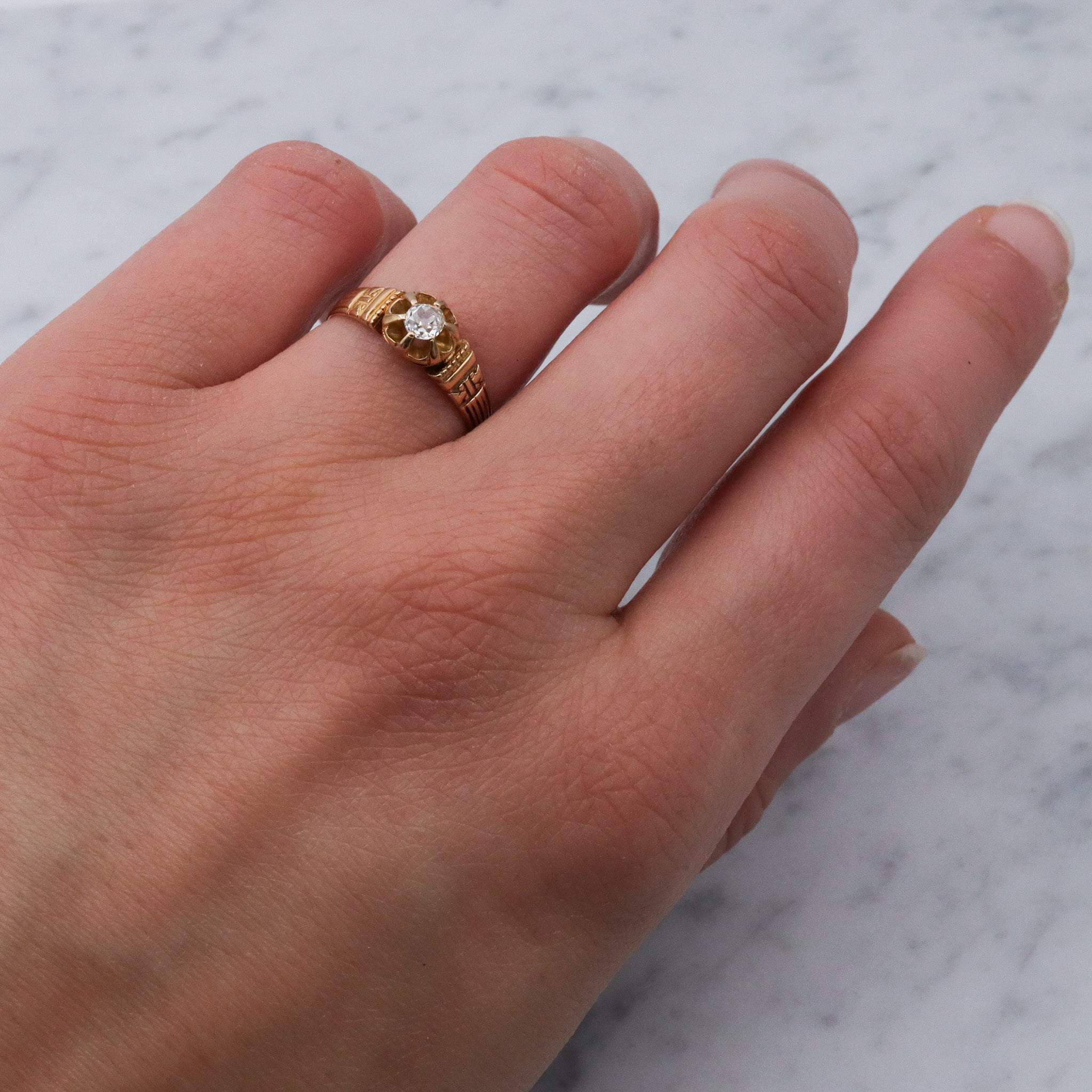 Antique Victorian 18k gold old mine cut diamond solitaire ring, sz. 6.75