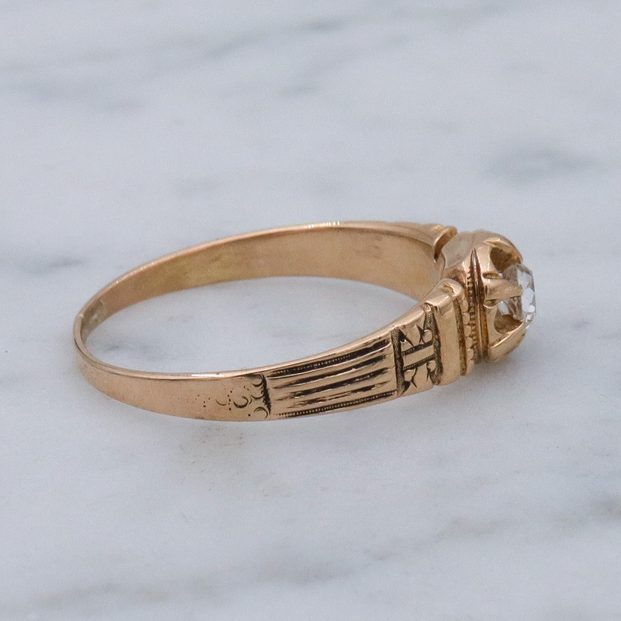 Antique Victorian 18k gold old mine cut diamond solitaire ring, sz. 6.75