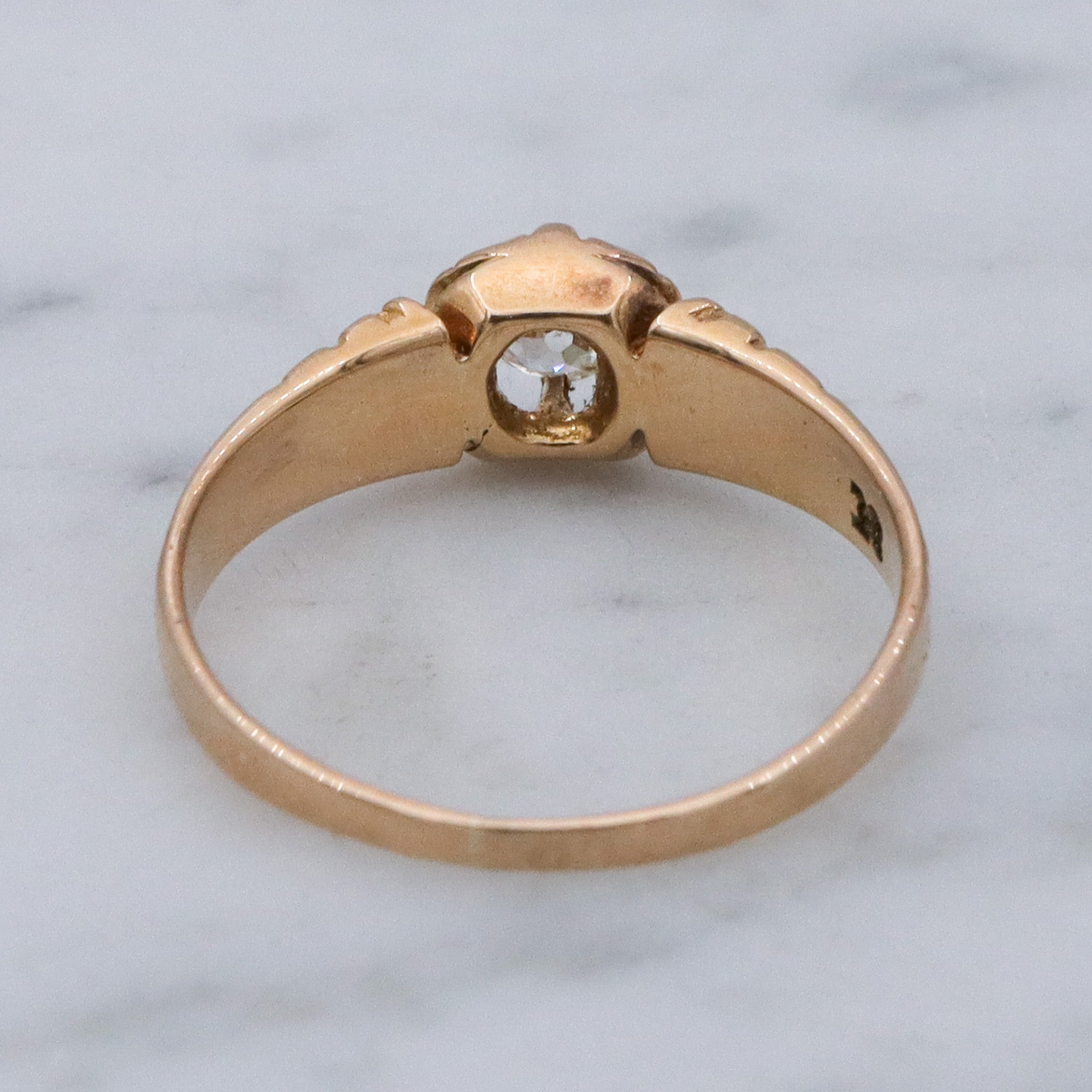Antique Victorian 18k gold old mine cut diamond solitaire ring, sz. 6.75