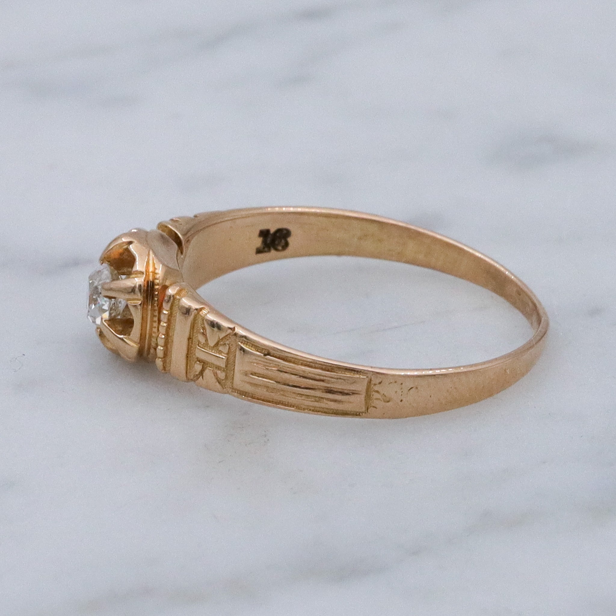 Antique Victorian 18k gold old mine cut diamond solitaire ring, sz. 6.75