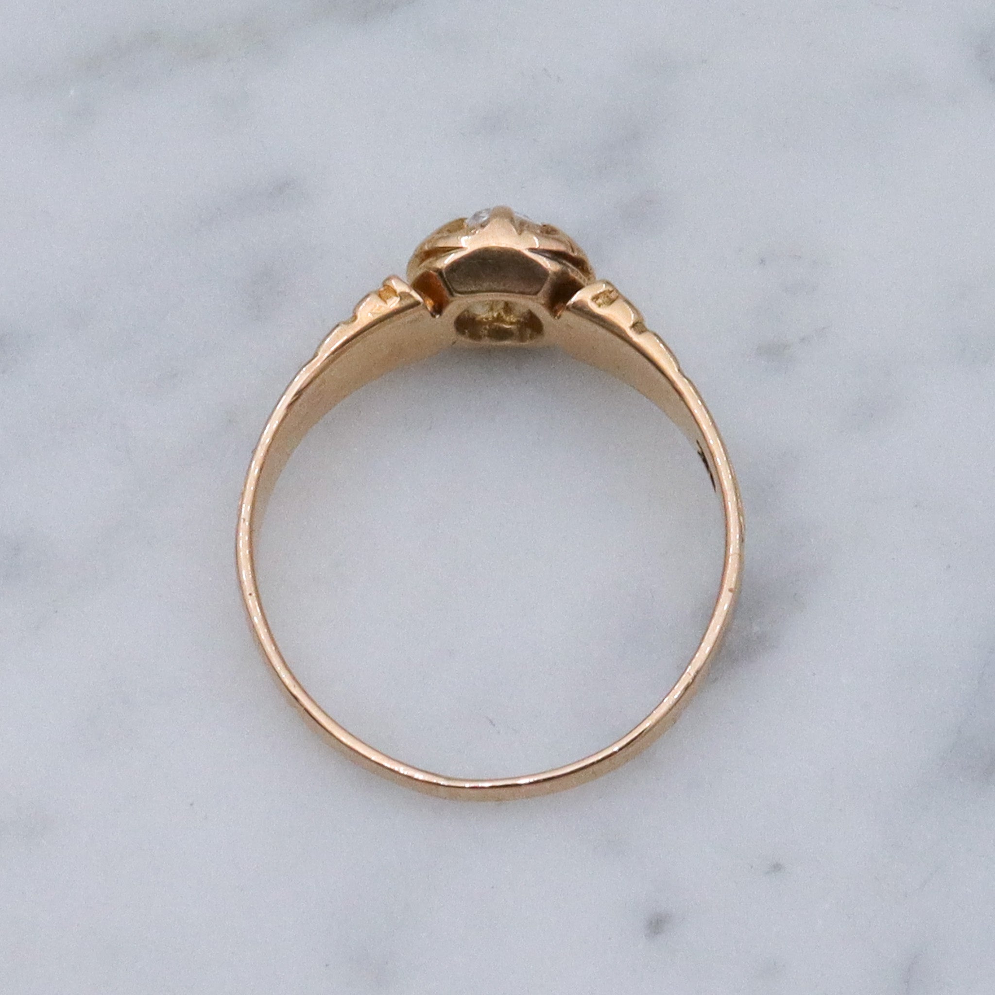 Antique Victorian 18k gold old mine cut diamond solitaire ring, sz. 6.75