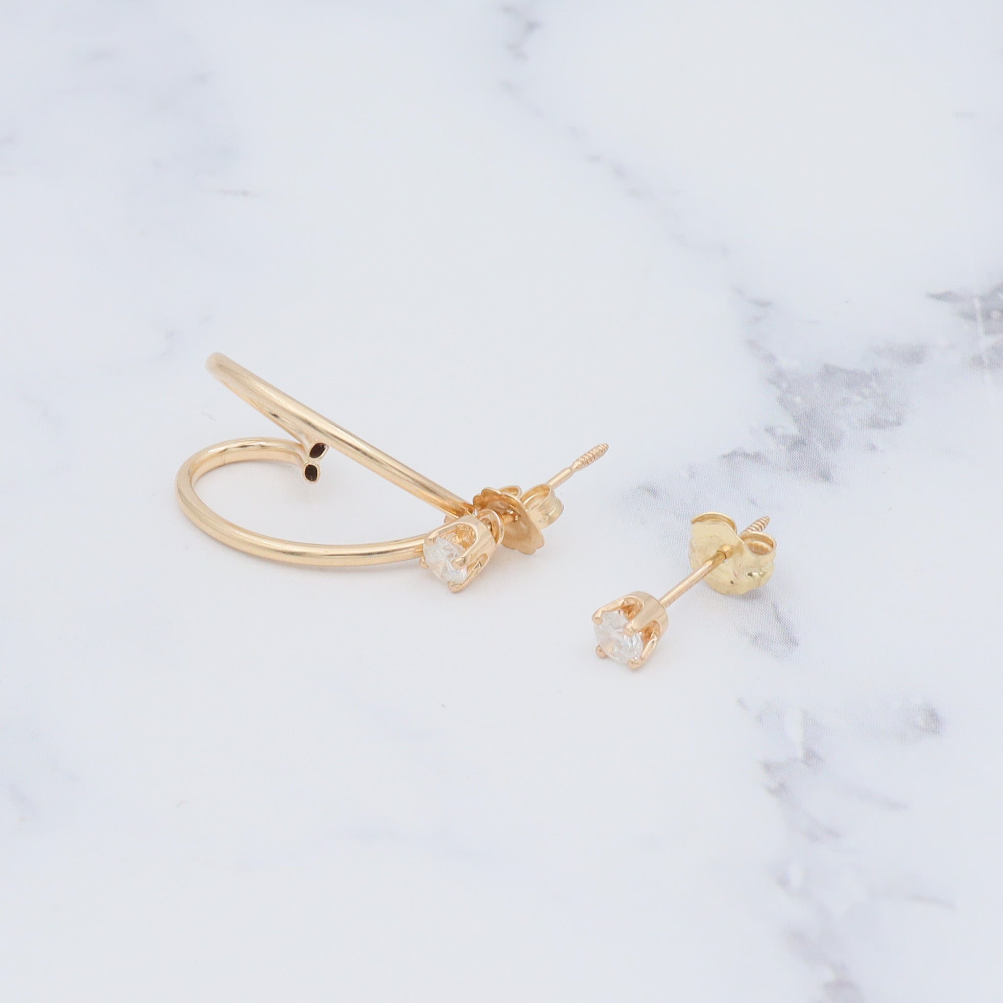 Vintage Retro 14k gold 3mm diamond day & night interchangeable jacket earrings