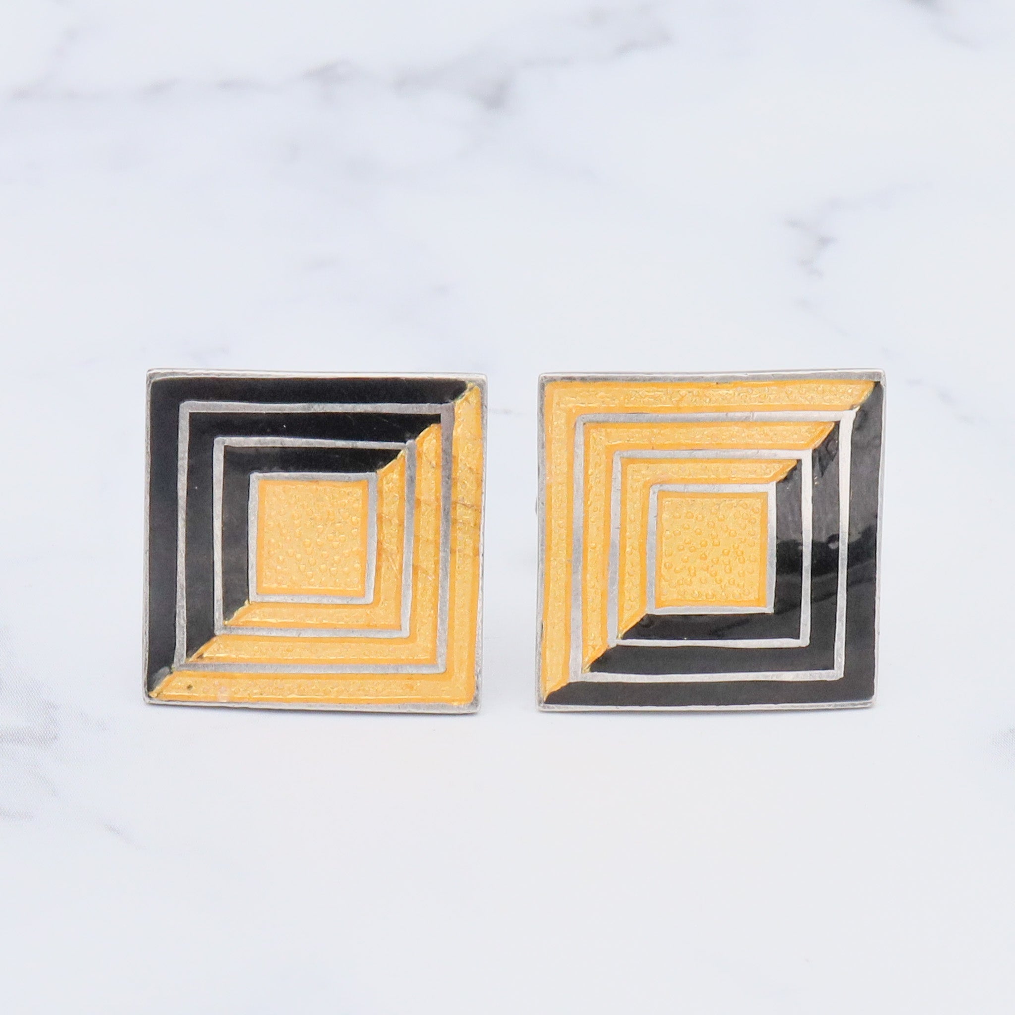 Antique Deco Margot de Taxco sterling cufflinks with black and gold enamel