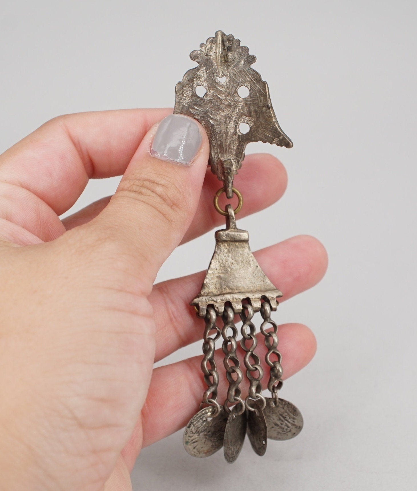 Antique Tribal Afghan Silver and Glass Pin