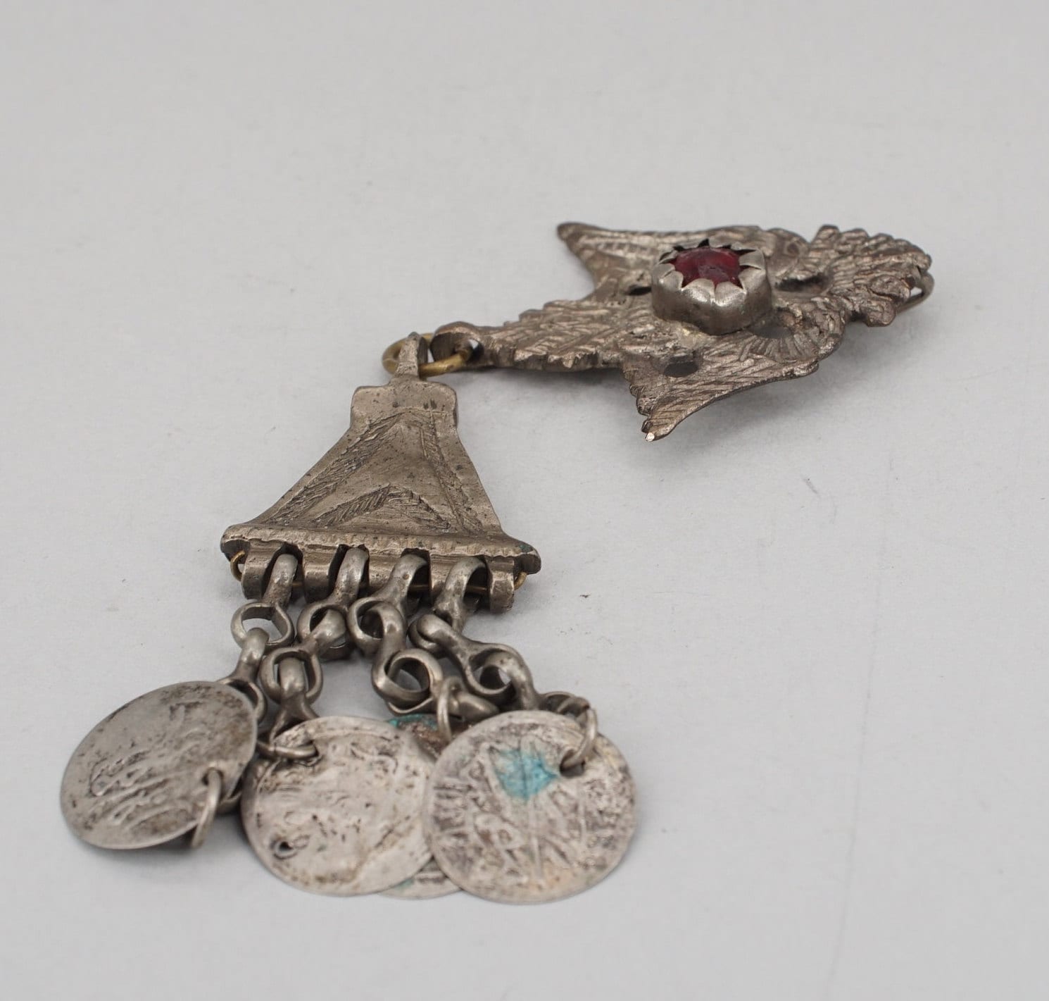 Antique Tribal Afghan Silver and Glass Pin