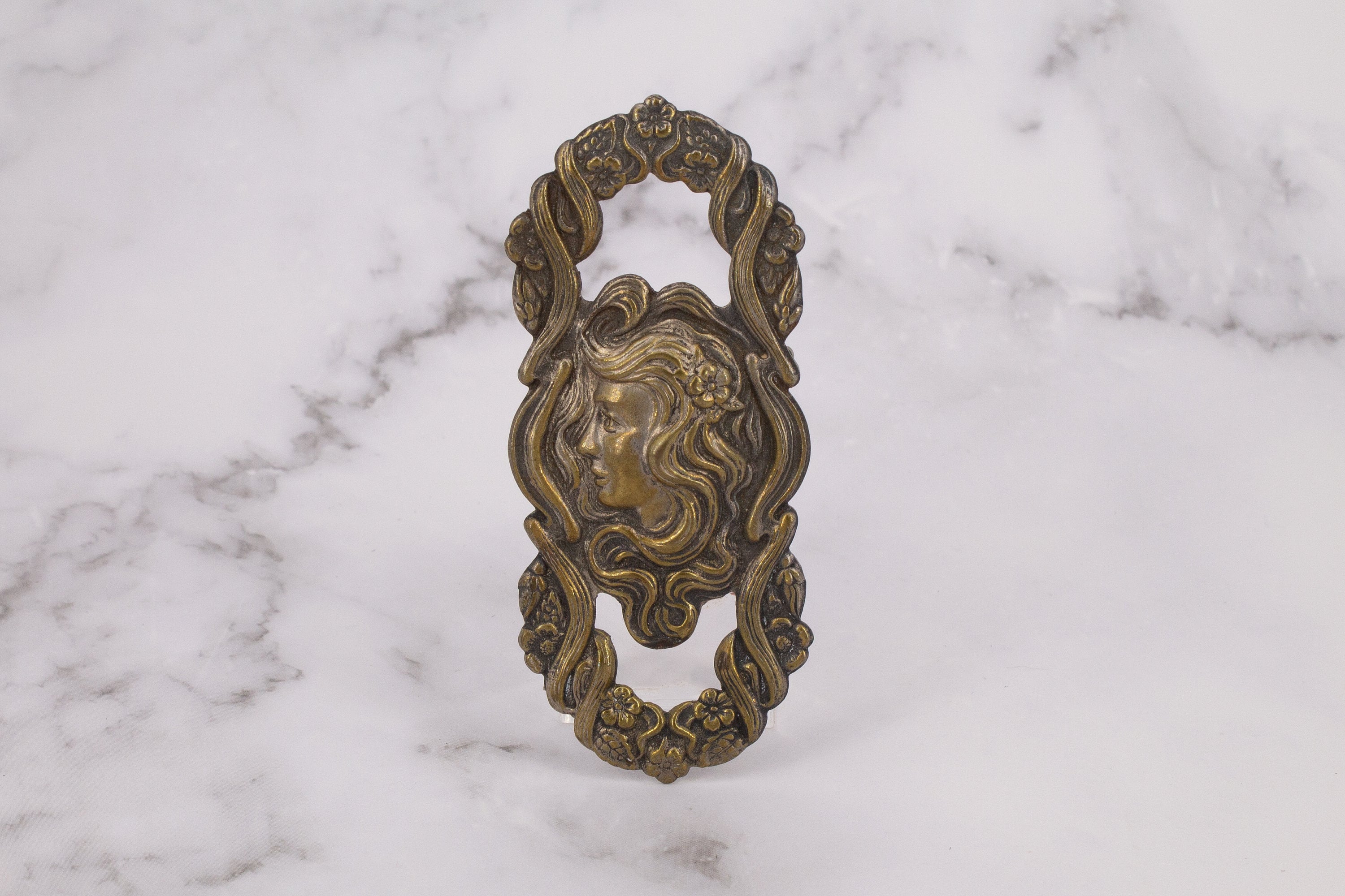 Antique Art Nouveau - Large Brass Silhouette Brooch
