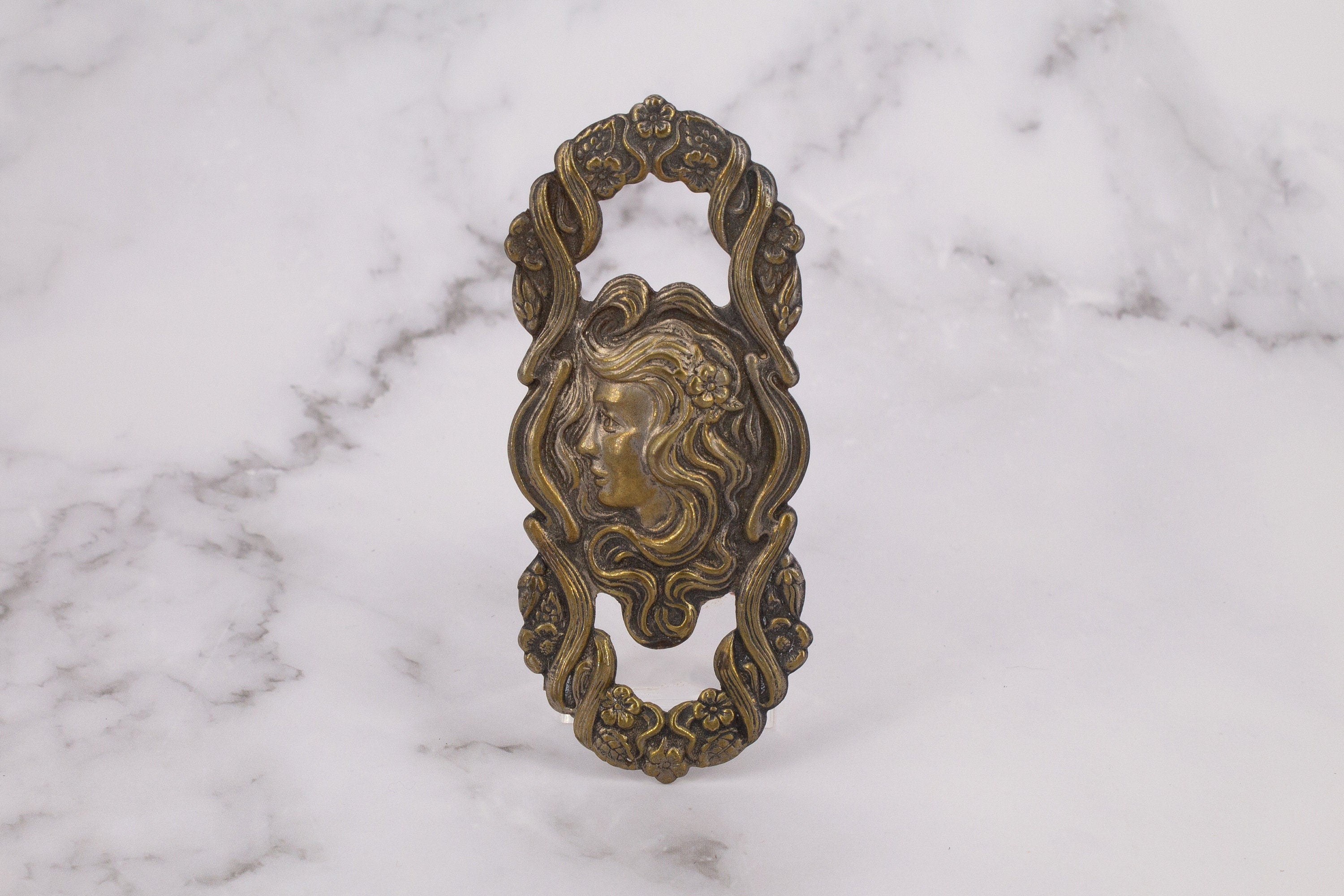 Antique Art Nouveau - Large Brass Silhouette Brooch