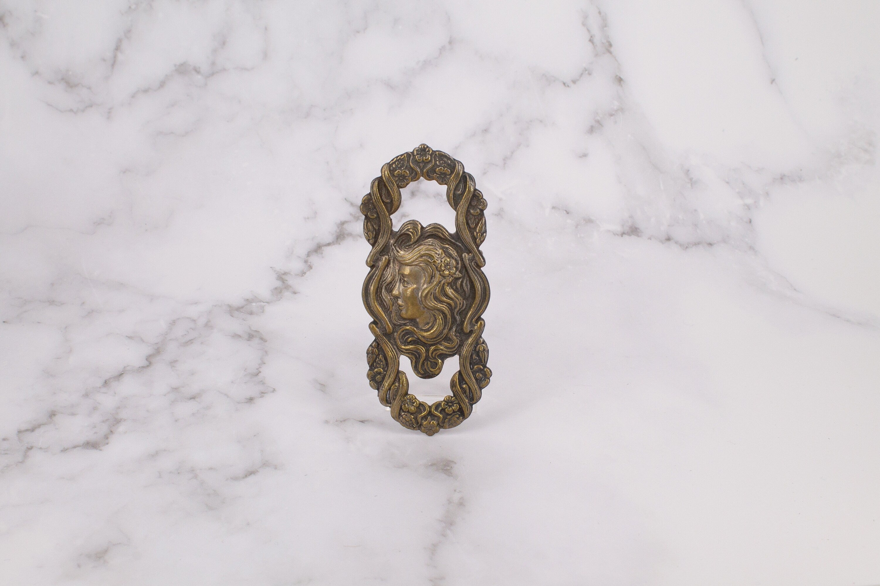 Antique Art Nouveau - Large Brass Silhouette Brooch