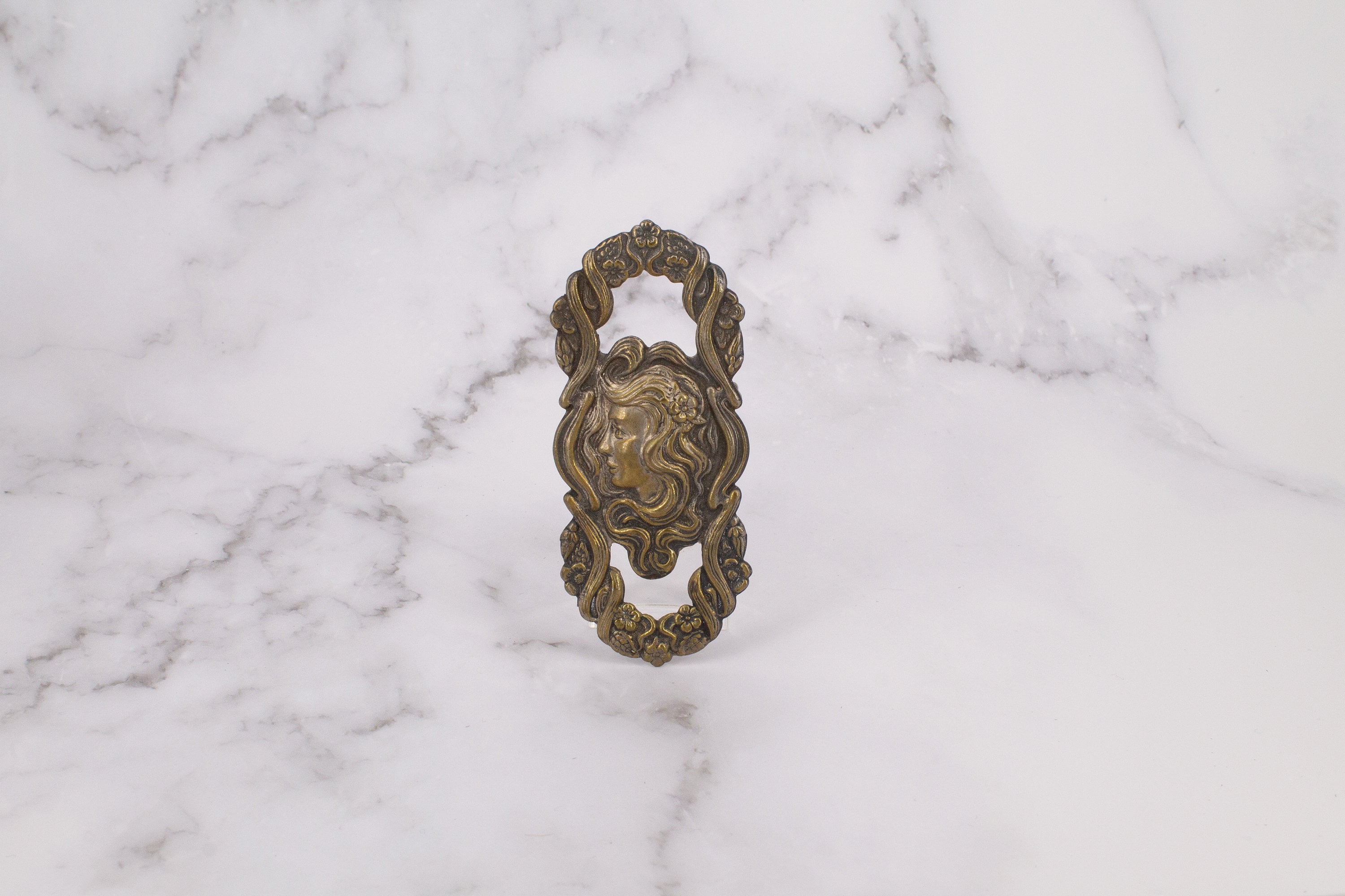 Antique Art Nouveau - Large Brass Silhouette Brooch