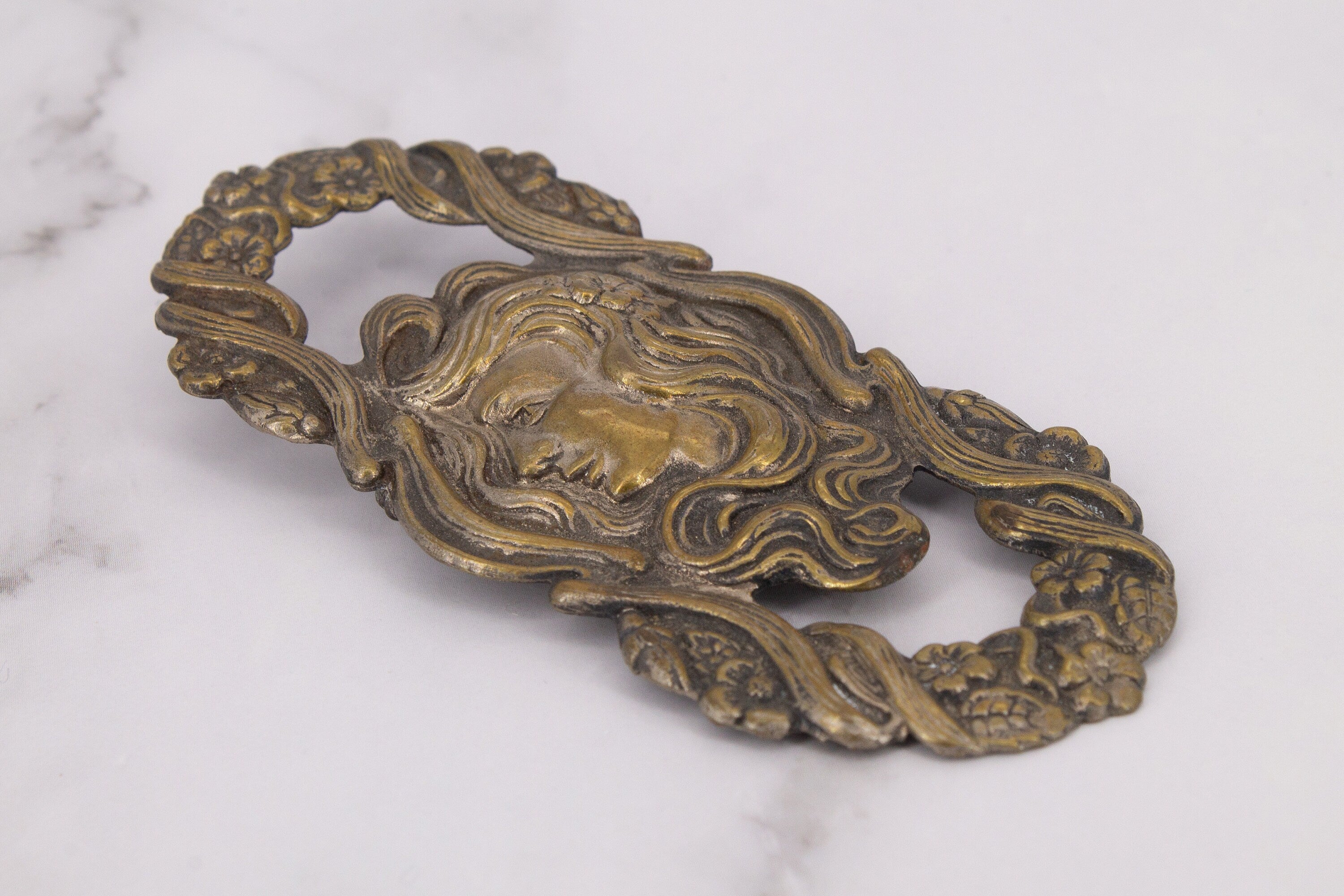 Antique Art Nouveau - Large Brass Silhouette Brooch