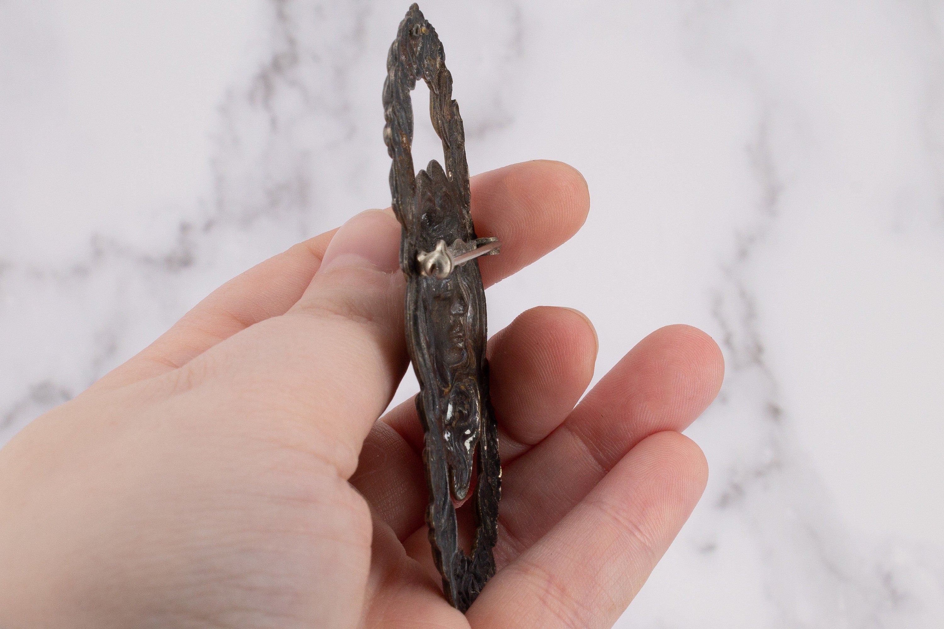 Antique Art Nouveau - Large Brass Silhouette Brooch