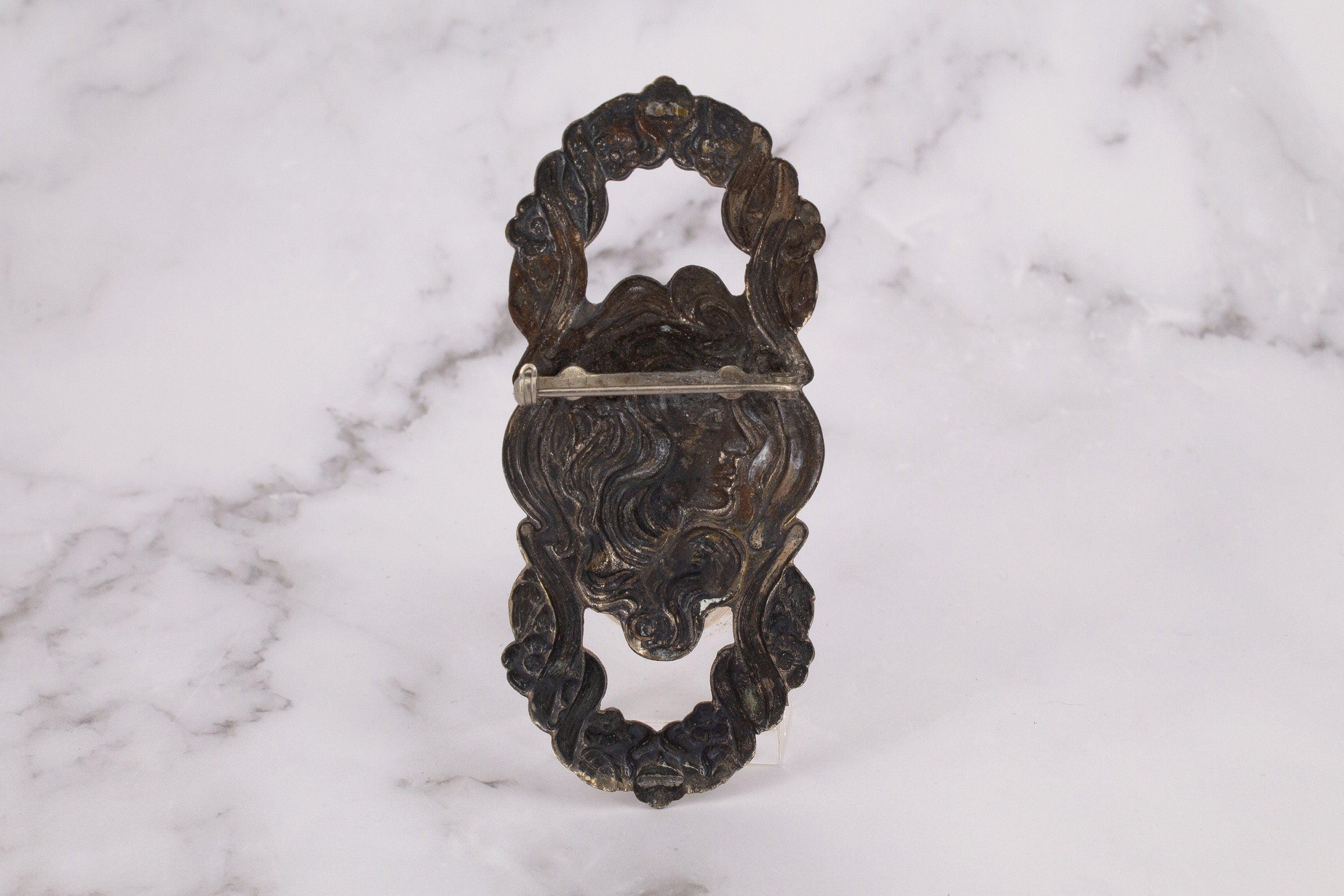 Antique Art Nouveau - Large Brass Silhouette Brooch