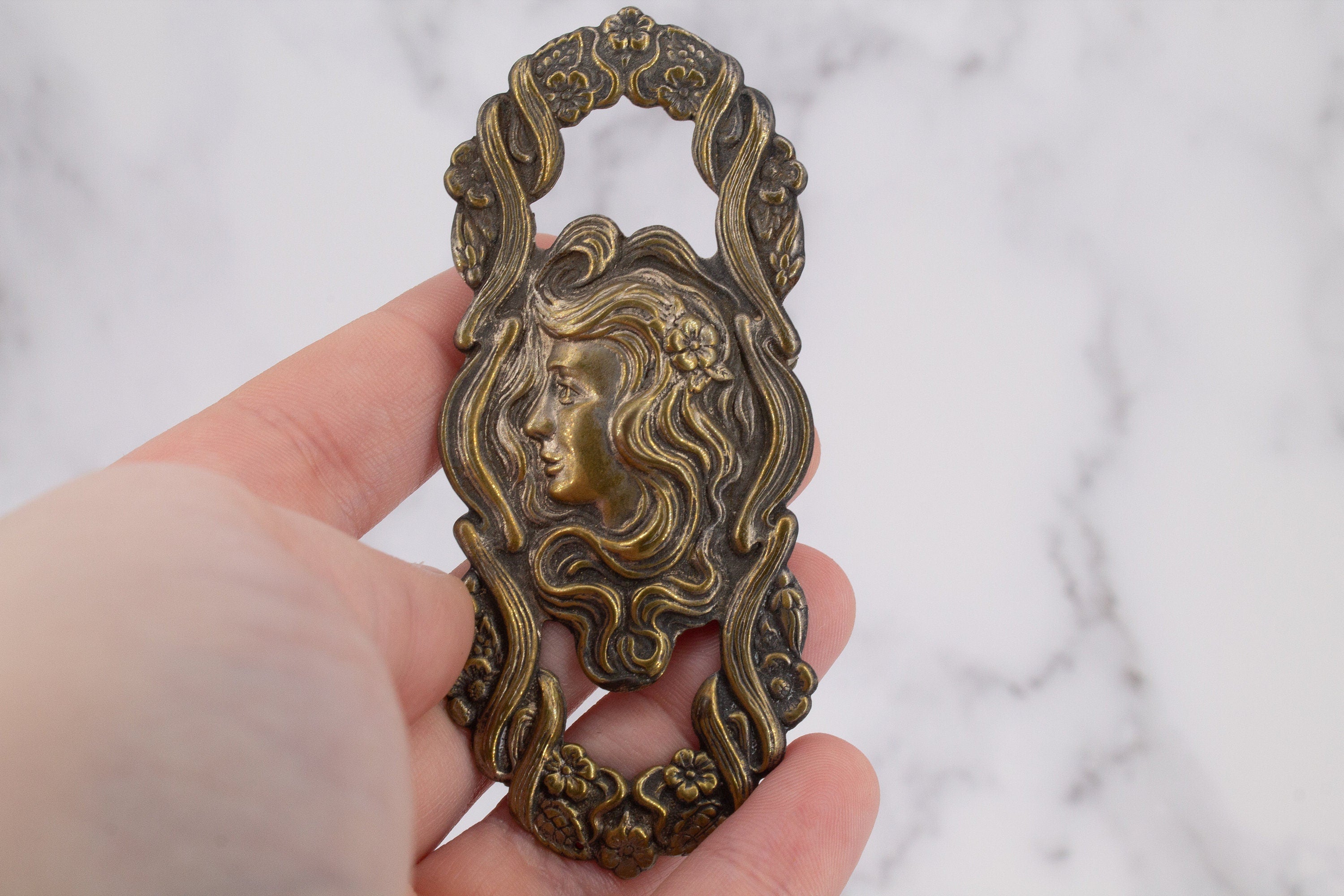 Antique Art Nouveau - Large Brass Silhouette Brooch