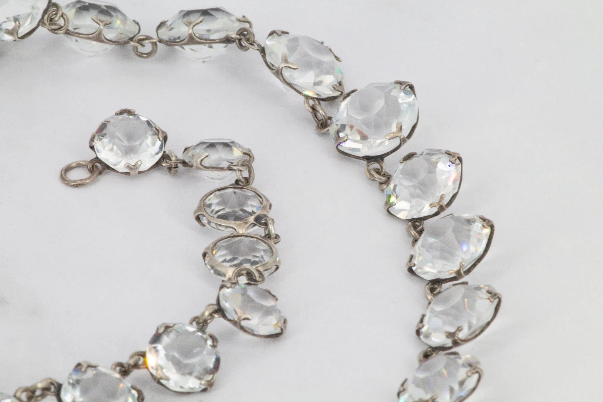 Antique Art Deco riviere crystal graduated choker necklace, open back prong set