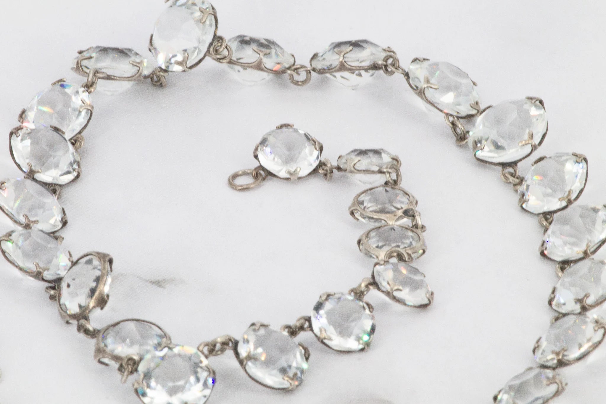 Antique Art Deco riviere crystal graduated choker necklace, open back prong set